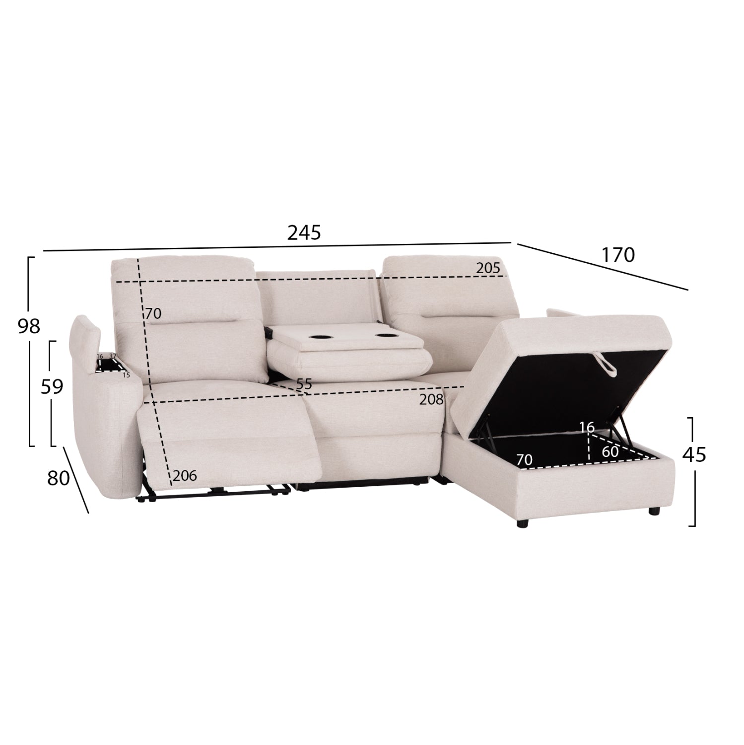 ΚΑΝΑΠΕΣ ΔΕΞΙΑ ΓΩΝΙΑ SYNTHIA HM3308.01R ΑΝΑΚΛΙΣΗ & ΑΠΟΘ.ΧΩΡΟΣ--ΜΠΕΖ 245x170x98Υεκ - Pakobazaar