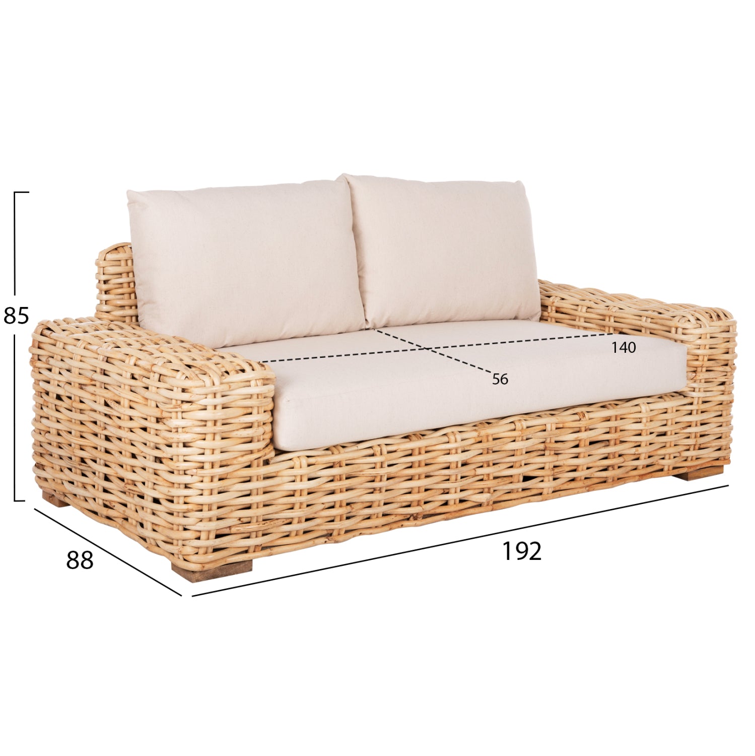 ΚΑΝΑΠΕΣ 2-ΘΕΣΙΟΣ TROPEL HM9809 ΞΥΛΟ MANGO-RATTAN ΦΥΣΙΚΟ-ΛΕΥΚΑ ΜΑΞΙΛΑΡΙΑ 192x88x70-85Υεκ. - Pakobazaar