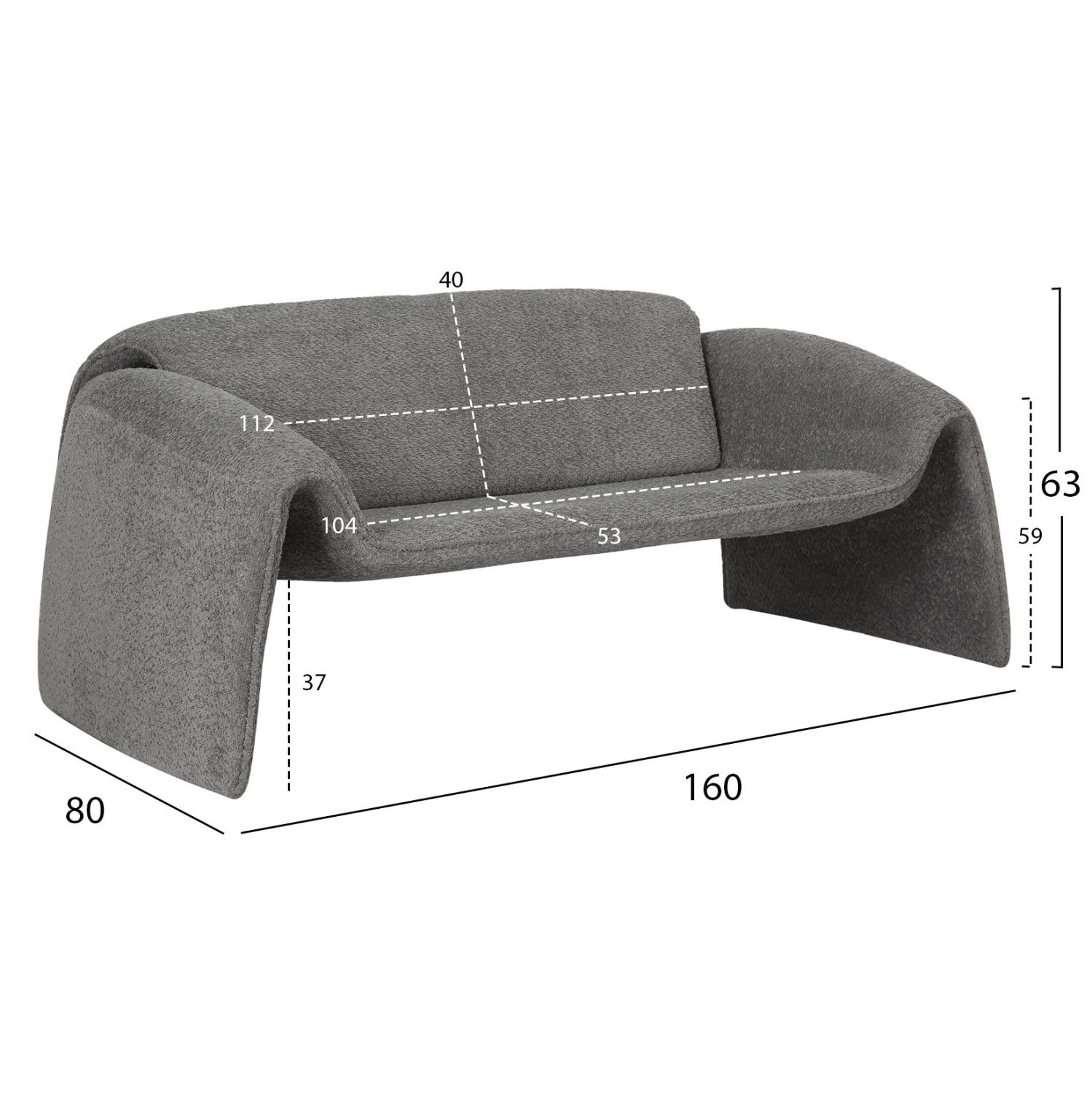 ΚΑΝΑΠΕΣ ΔΙΘΕΣΙΟΣ LAFORGE HM9680.01 ΜΕΤΑΛΛΙΚΟΣ ΣΚΕΛΕΤΟΣ-ΓΚΡΙ ΜΠΟΥΚΛΕ ΥΦΑΣΜΑ 160x80x63Υεκ. - Pakobazaar