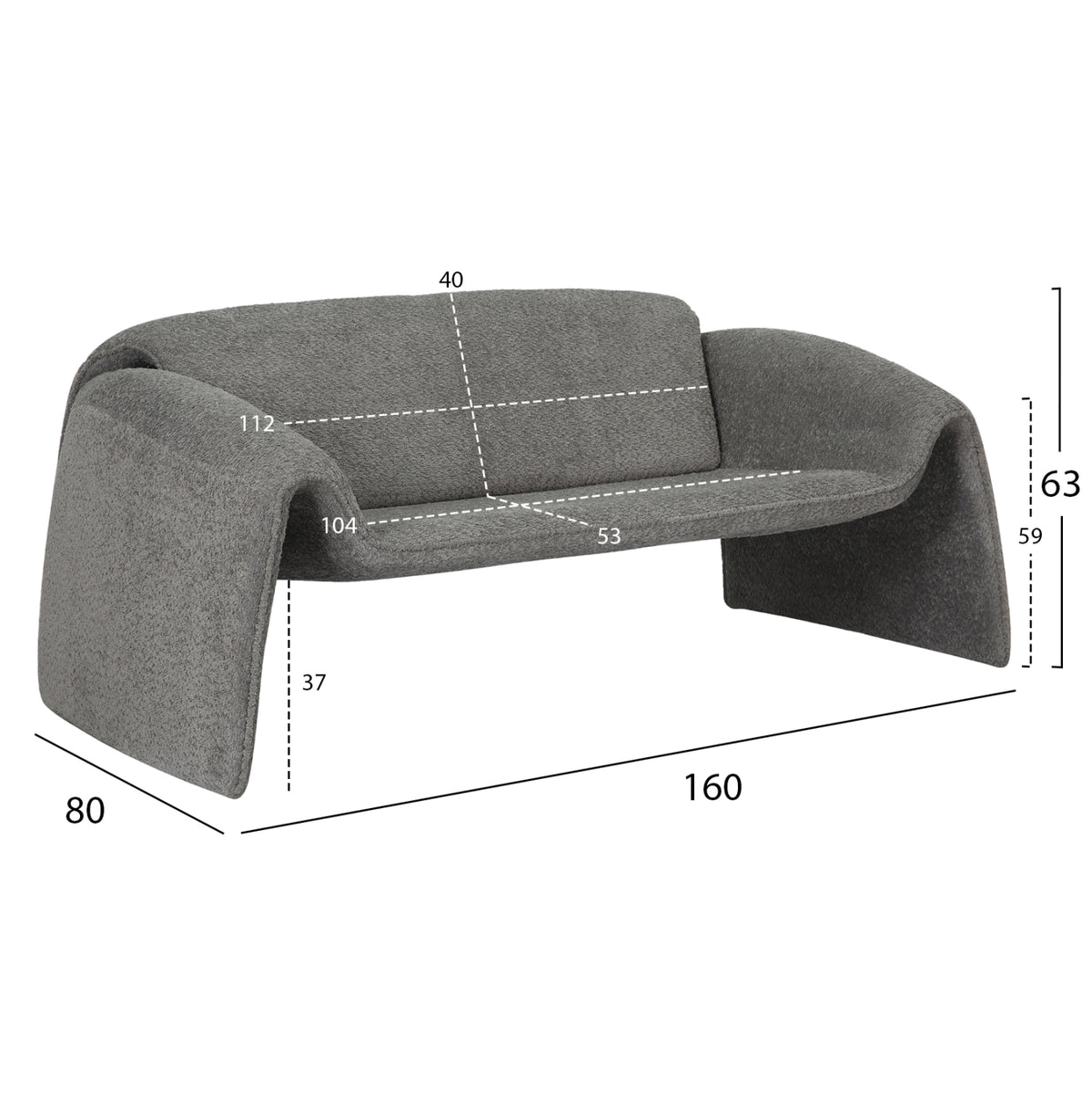 ΚΑΝΑΠΕΣ ΔΙΘΕΣΙΟΣ LAFORGE HM9680.01 ΜΕΤΑΛΛΙΚΟΣ ΣΚΕΛΕΤΟΣ-ΓΚΡΙ ΜΠΟΥΚΛΕ ΥΦΑΣΜΑ 160x80x63Υεκ. - Pakobazaar