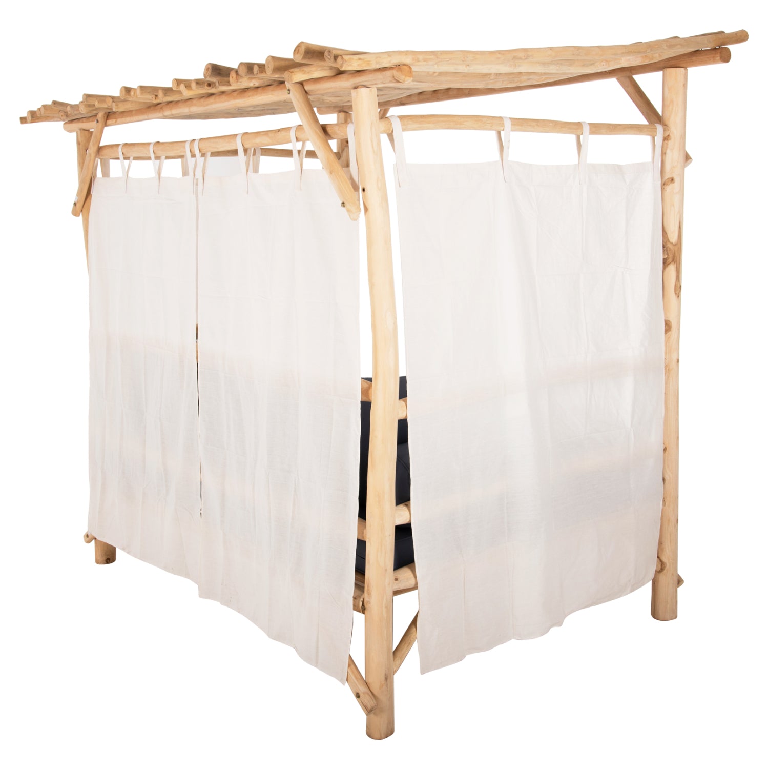 ΚΑΝΑΠΕΣ ΕΞΩΤ. ΧΩΡΟΥ ΜΕ ΣΚΙΑΣΤΡΟ & ΚΟΥΡΤΙΝΕΣ ALKIOR HM6110 ΚΛΑΔΙΑ TEAK-ΜΠΛΕ ΜΑΞΙΛΑΡΙΑ - Pakobazaar