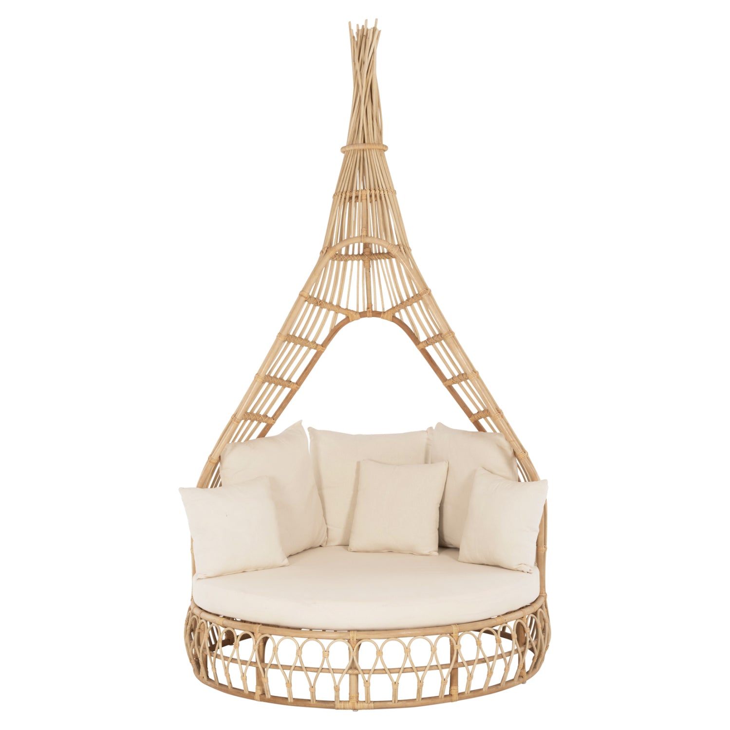 ΚΑΝΑΠΕΣ ΕΞΩΤ.ΧΩΡΟΥ ΣΤΡΟΓΓΥΛΟΣ MARJOM HM9765 ΦΥΣΙΚΟ RATTAN-ΕΚΡΟΥ ΥΦΑΣΜΑ Φ148x287Υεκ. - Pakobazaar