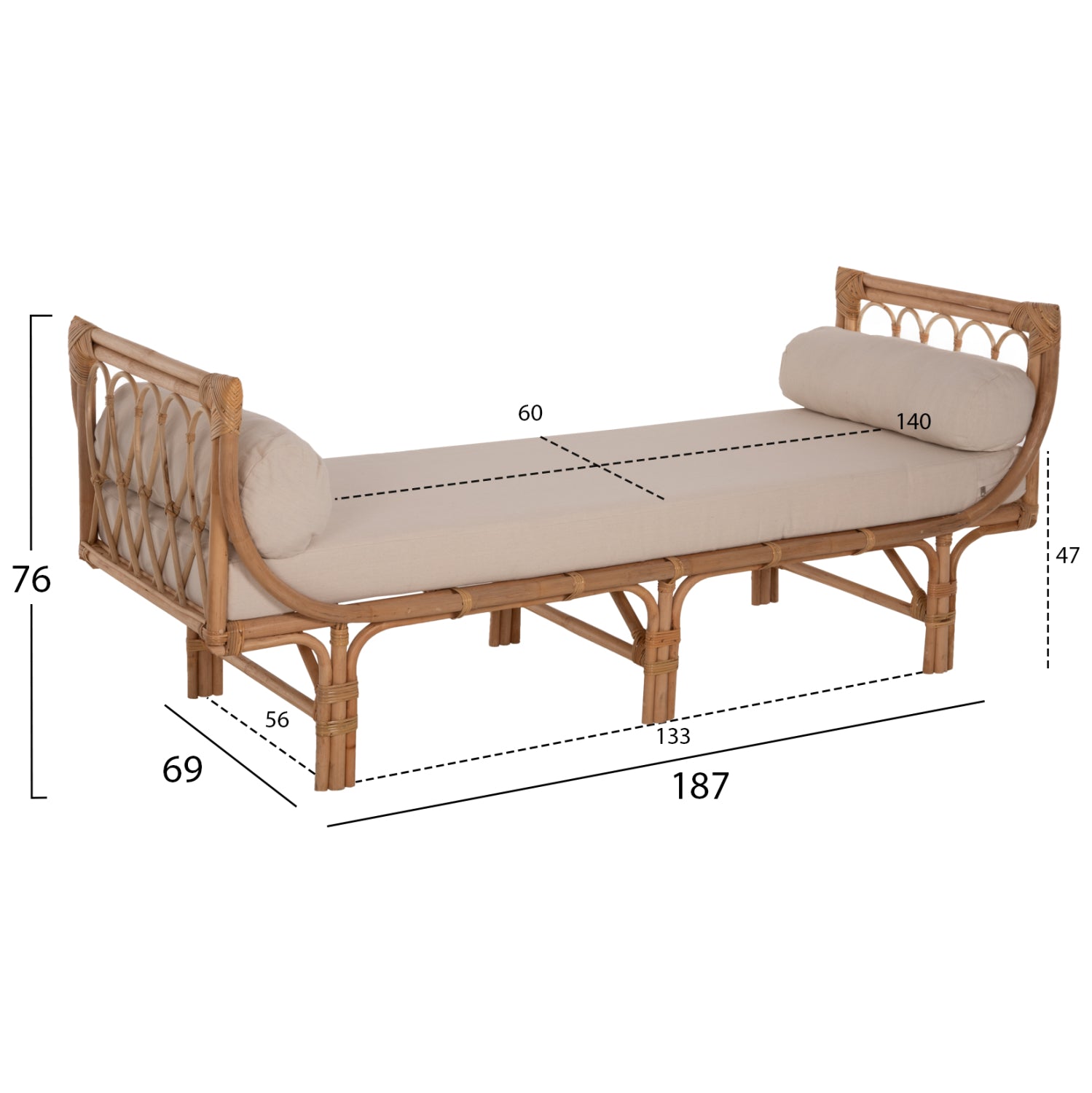 ΚΑΝΑΠΕΣ ΕΞΩΤΕΡΙΚΟΥ ΧΩΡΟΥ CHARMELLA HM9659 ΦΥΣΙΚΟ RATTAN-ΜΠΕΖ ΜΑΞΙΛΑΡΙΑ 187x69x76Yεκ. - Pakobazaar