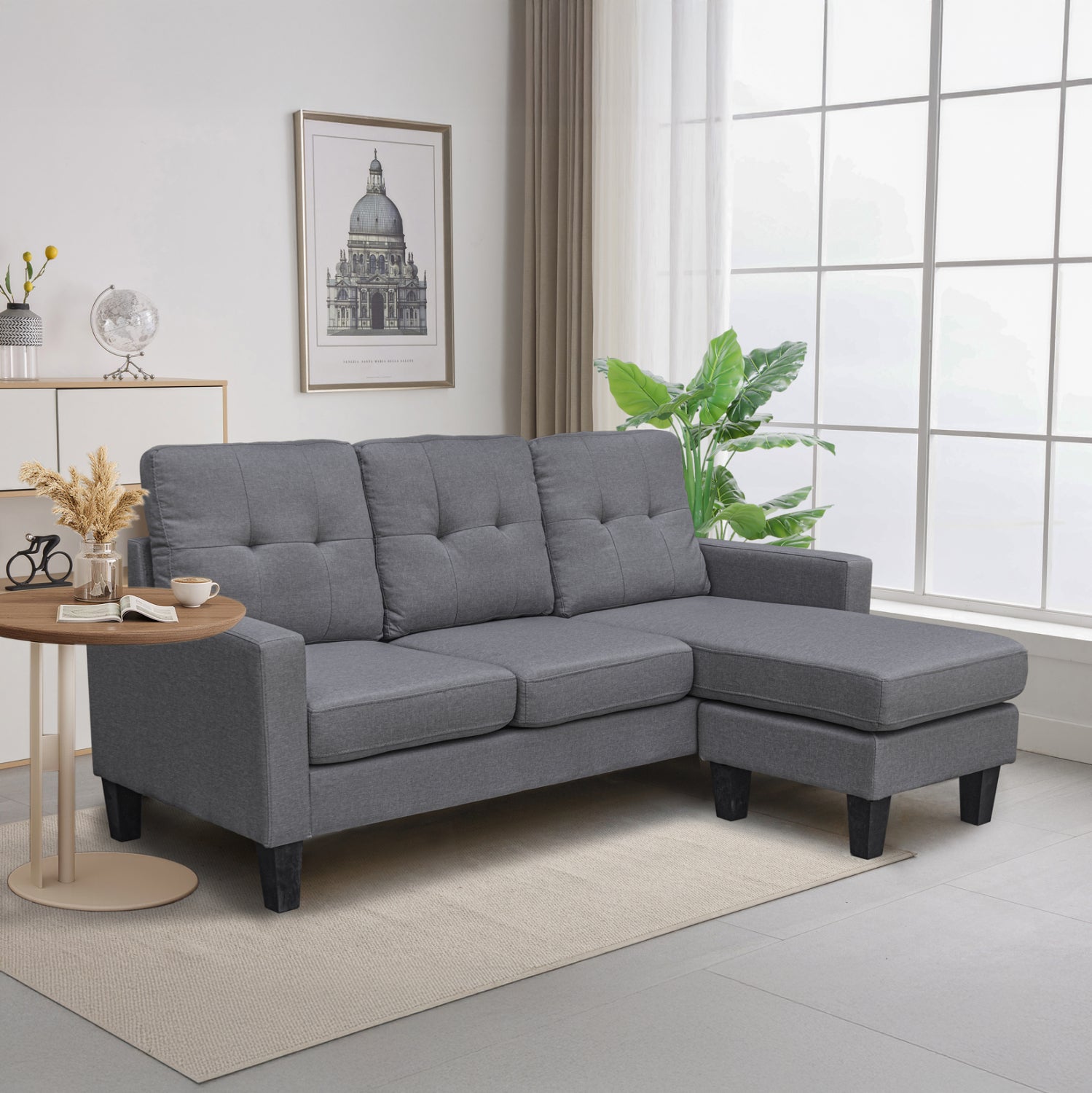 ΚΑΝΑΠΕΣ ΓΩΝΙΑ ΑΝΑΣΤΡΕΨΙΜΗ MEGGY HM3297.01 ΓΚΡΙ ΥΦΑΣΜΑ 184,5x129x86Yεκ. - Pakobazaar
