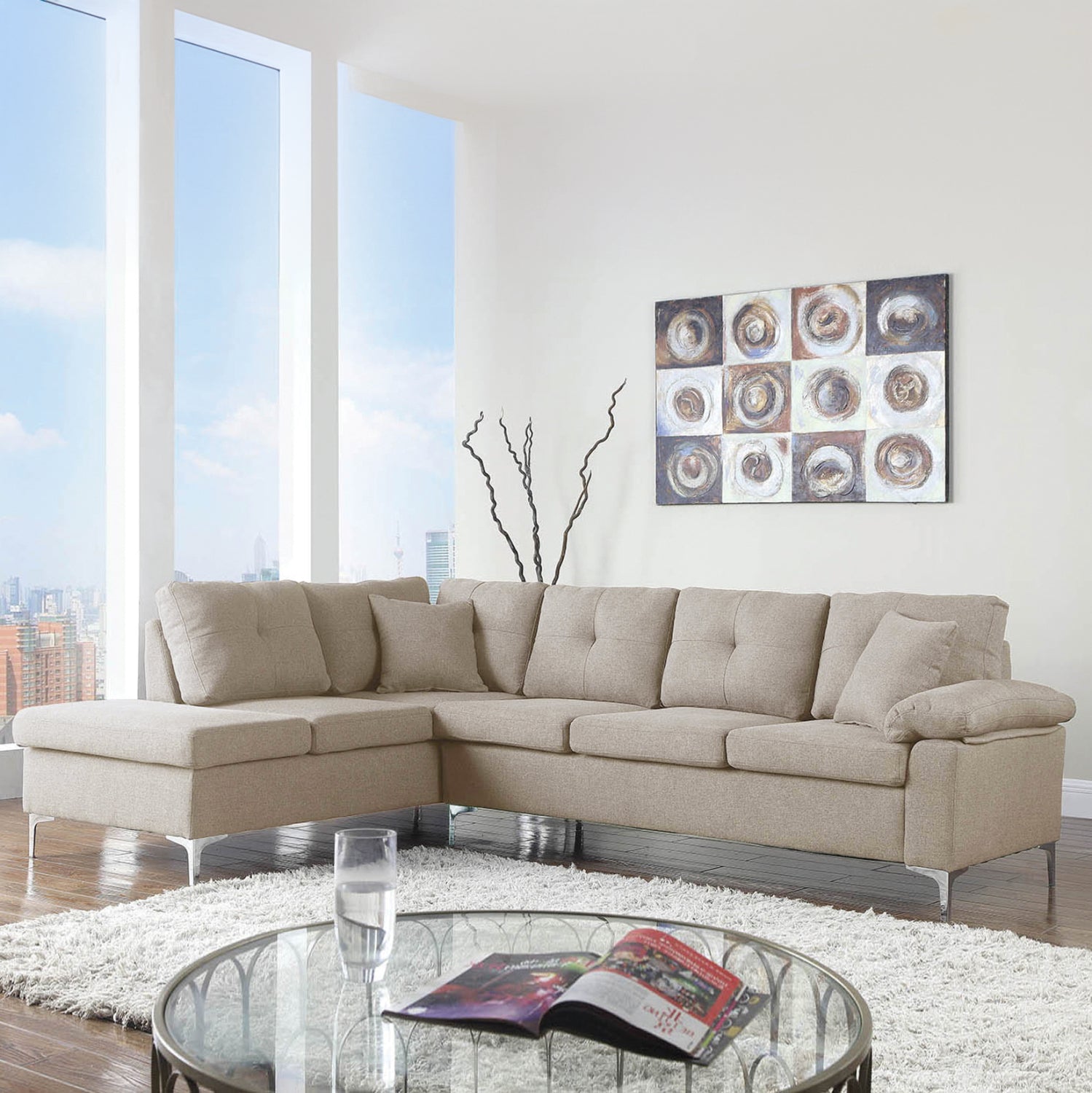 ΚΑΝΑΠΕΣ ΓΩΝΙΑ ΑΡΙΣΤΕΡΗ ZAILA HM3086L ΥΦΑΣΜΑ ΜΠΕΖ 282x197x90 εκ. - Pakobazaar
