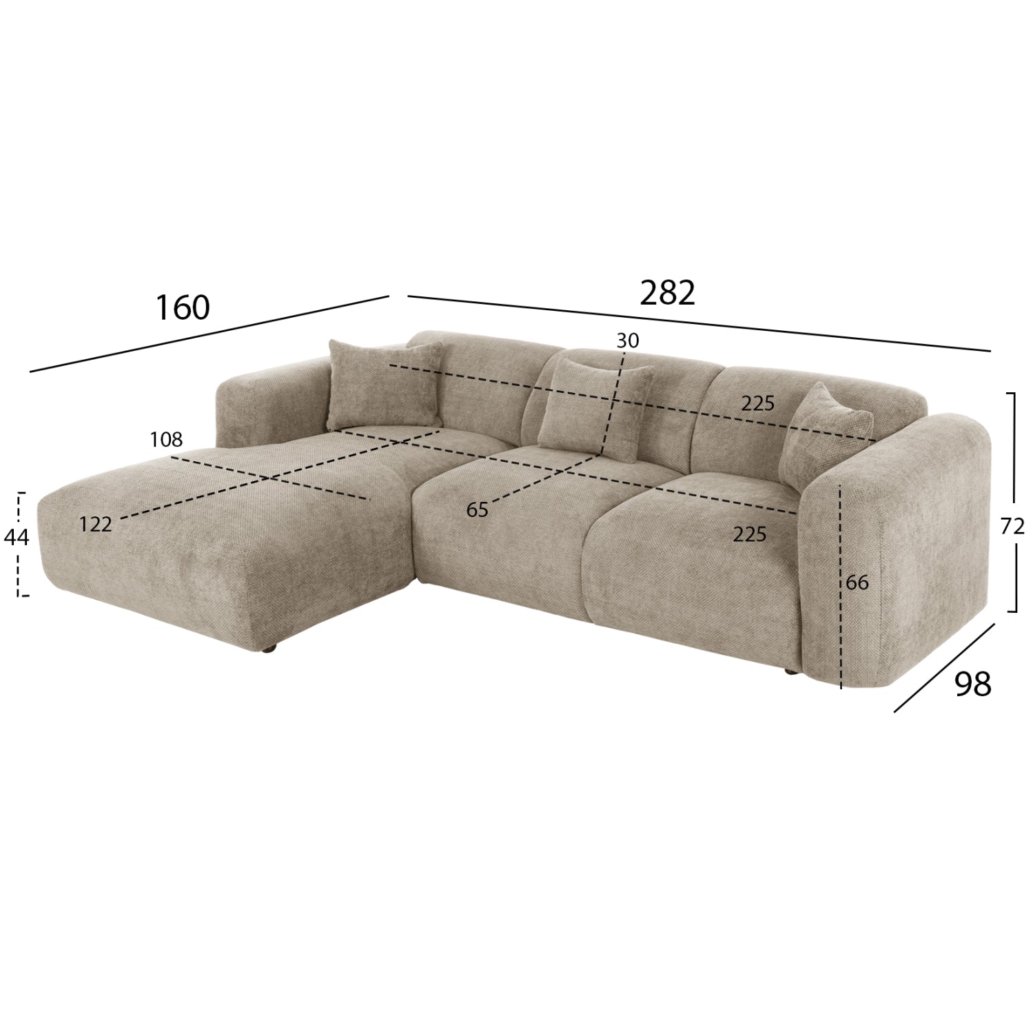 ΚΑΝΑΠΕΣ ΓΩΝΙΑ (ΑΡΙΣΤΕΡΗ) BRICKEN HM3275.01L ΜΠΕΖ ΥΦΑΣΜΑ 110-282x98-160x72Υεκ. - Pakobazaar