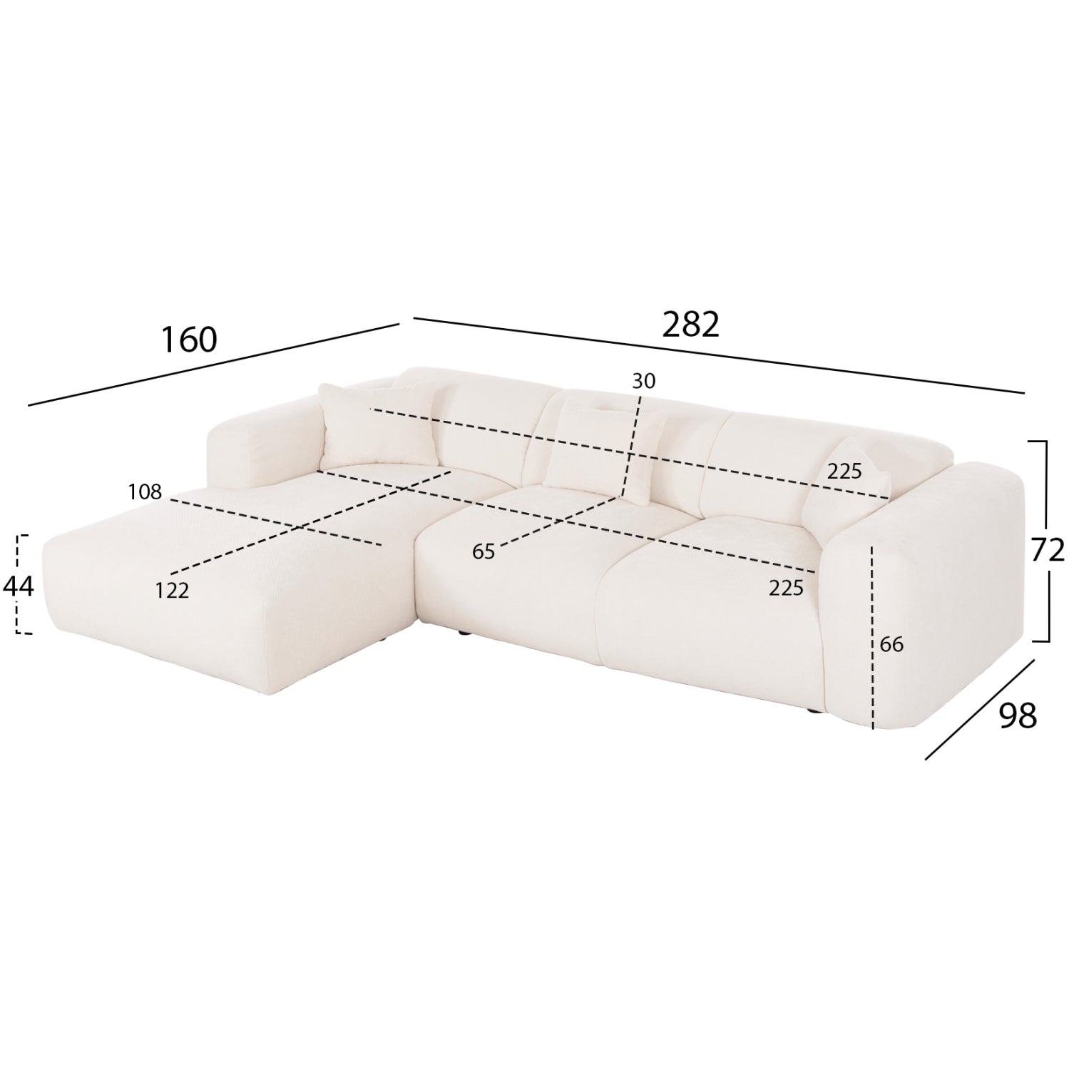 ΚΑΝΑΠΕΣ ΓΩΝΙΑ (ΑΡΙΣΤΕΡΗ) BRICKEN HM3275.02L ΛΕΥΚΟ ΥΦΑΣΜΑ 110-282x98-160x72Υεκ. - Pakobazaar