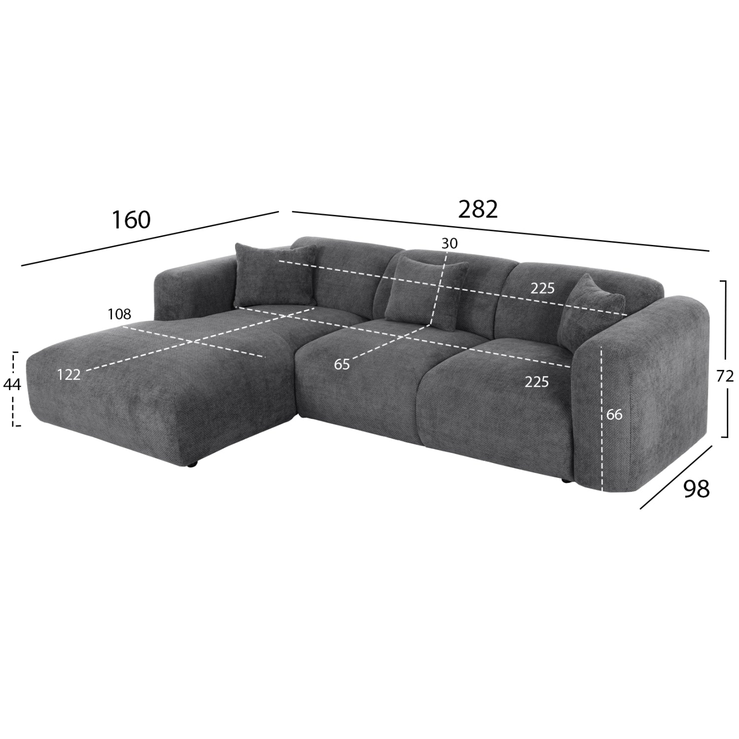 ΚΑΝΑΠΕΣ ΓΩΝΙΑ (ΑΡΙΣΤΕΡΗ) BRICKEN HM3275.04L ΑΝΘΡΑΚΙ ΥΦΑΣΜΑ 110-282x98-160x72Υεκ. - Pakobazaar