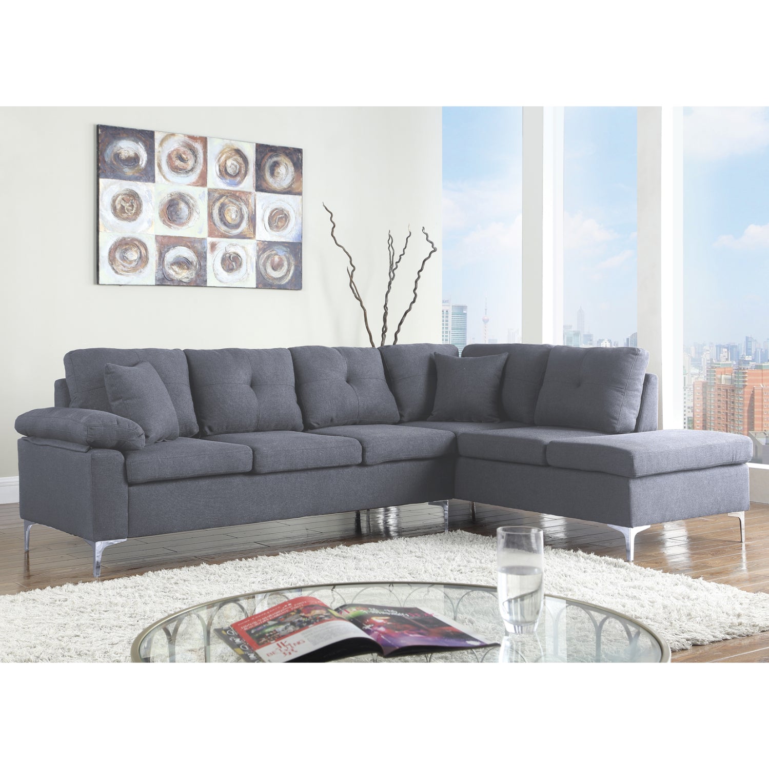 ΚΑΝΑΠΕΣ ΓΩΝΙΑ ΔΕΞΙΑ ZAILA HM3087R ΥΦΑΣΜΑ ΓΚΡΙ 282x197x90Y εκ. - Pakobazaar