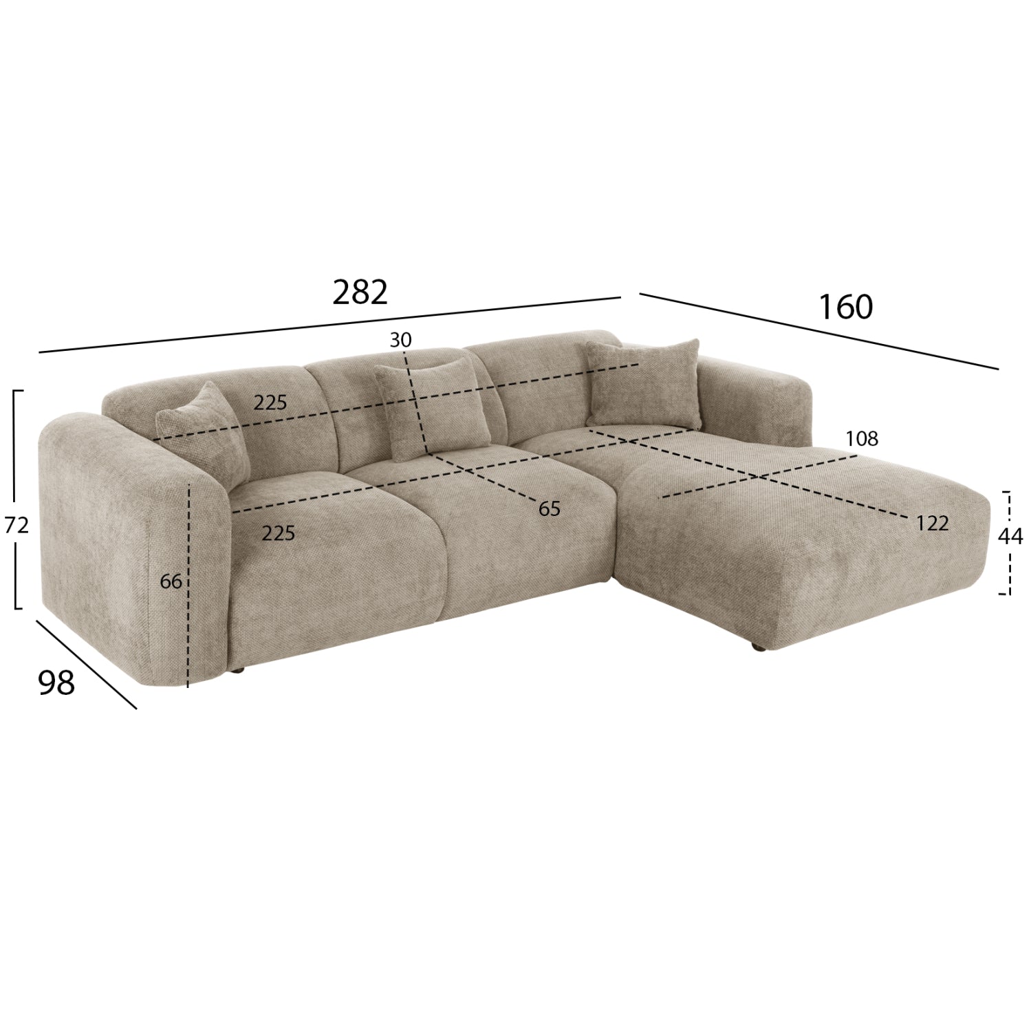 ΚΑΝΑΠΕΣ ΓΩΝΙΑ BRICKEN HM3275.01R ΜΠΕΖ ΥΦΑΣΜΑ 110-282x98-160x72Υεκ. - Pakobazaar