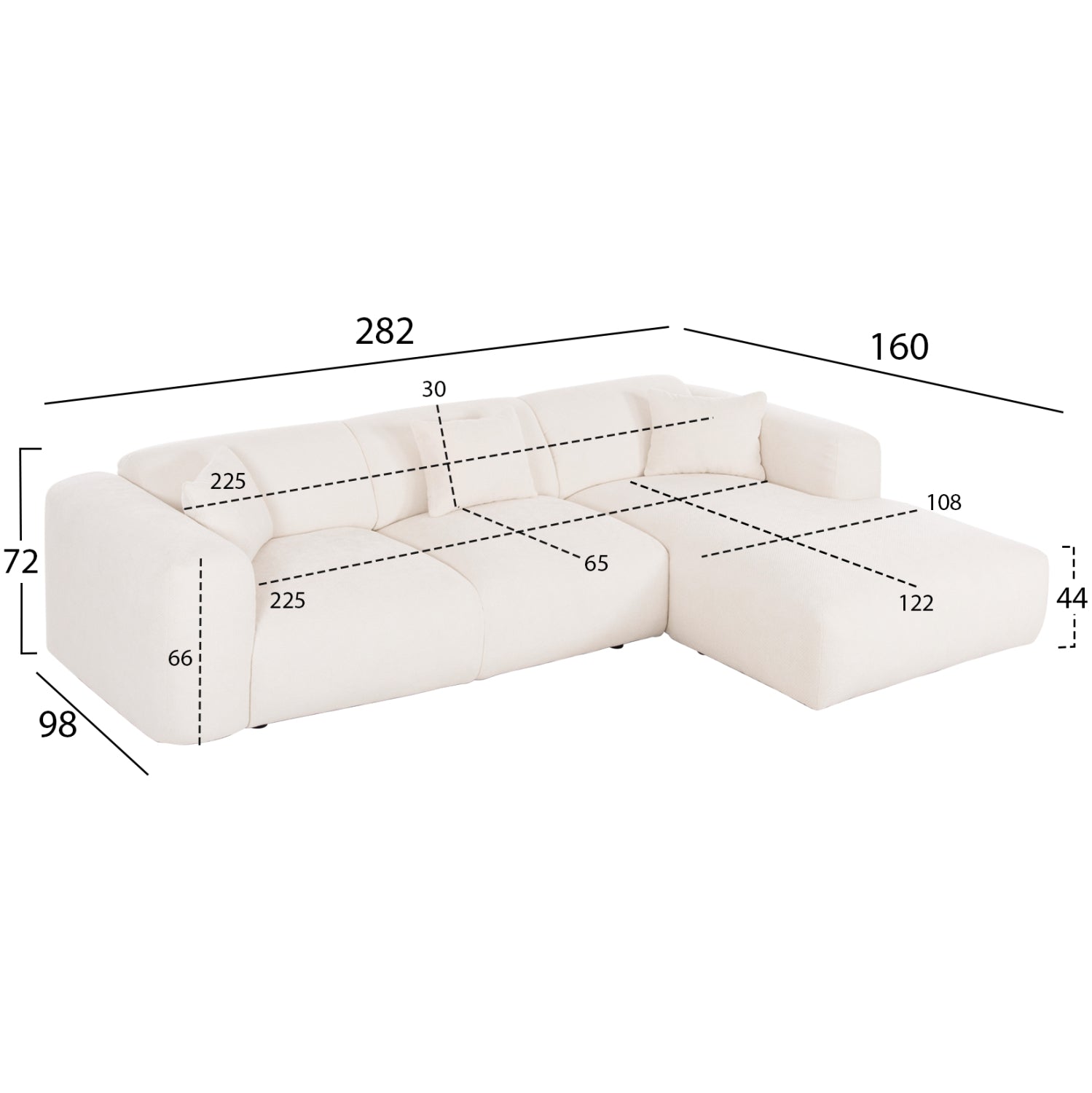 ΚΑΝΑΠΕΣ ΓΩΝΙΑ BRICKEN HM3275.02R ΛΕΥΚΟ ΥΦΑΣΜΑ 110-282x98-160x72Υεκ. - Pakobazaar