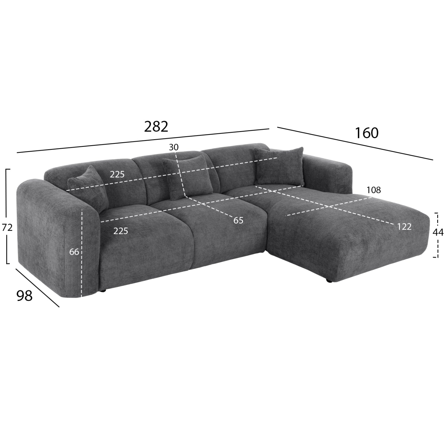 ΚΑΝΑΠΕΣ ΓΩΝΙΑ BRICKEN HM3275.04R ΑΝΘΡΑΚΙ ΥΦΑΣΜΑ 110-282x98-160x72Υεκ. - Pakobazaar