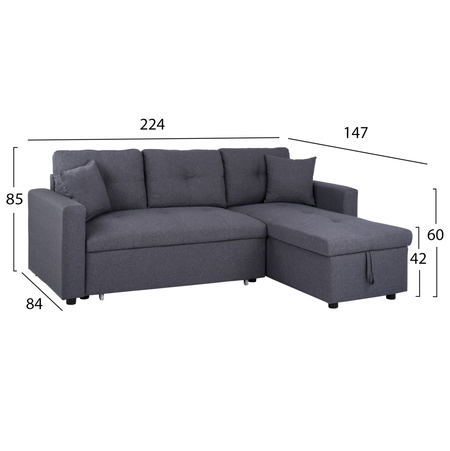 ΚΑΝΑΠΕΣ ΓΩΝΙΑ ΚΡΕΒΑΤΙ WAYNE 224x147x85Υεκ. HM3028.11 ΓΚΡΙ ΥΦΑΣΜΑ - Pakobazaar