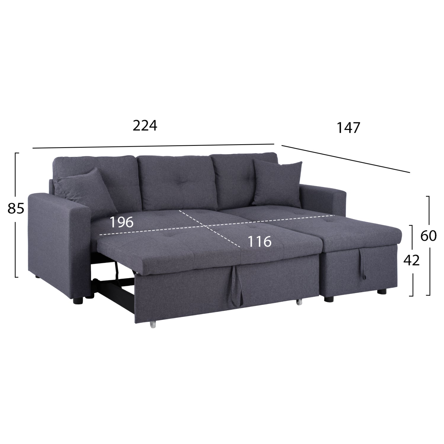 ΚΑΝΑΠΕΣ ΓΩΝΙΑ ΚΡΕΒΑΤΙ WAYNE 224x147x85Υεκ. HM3028.11 ΓΚΡΙ ΥΦΑΣΜΑ - Pakobazaar