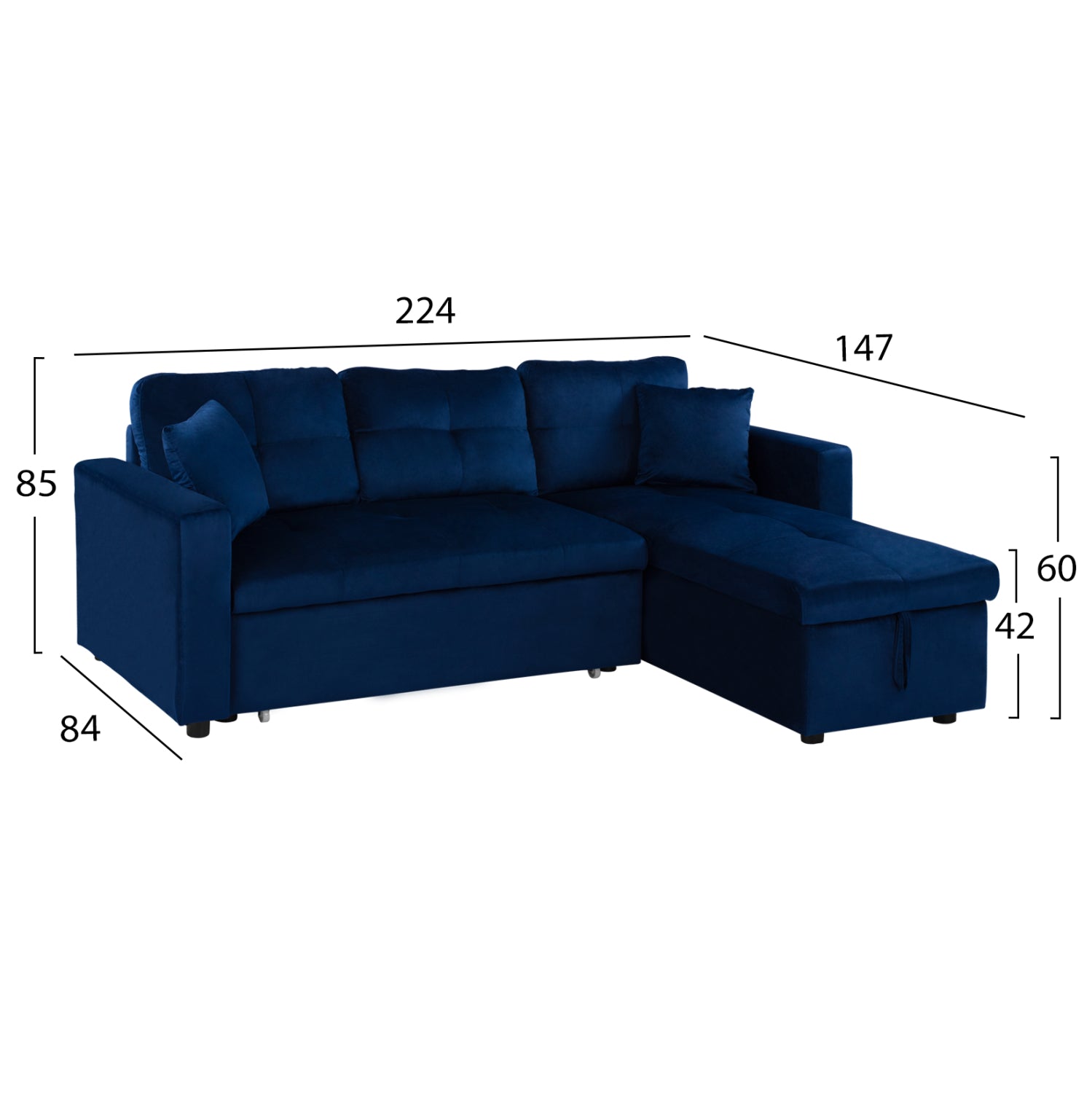 ΚΑΝΑΠΕΣ ΓΩΝΙΑ ΚΡΕΒΑΤΙ WAYNE 224x147x85Υεκ. HM3028.18 ΒΕΛΟΥΔΟ ΜΠΛΕ - Pakobazaar