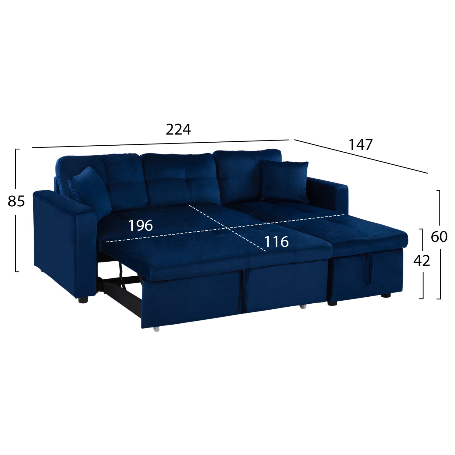 ΚΑΝΑΠΕΣ ΓΩΝΙΑ ΚΡΕΒΑΤΙ WAYNE 224x147x85Υεκ. HM3028.18 ΒΕΛΟΥΔΟ ΜΠΛΕ - Pakobazaar