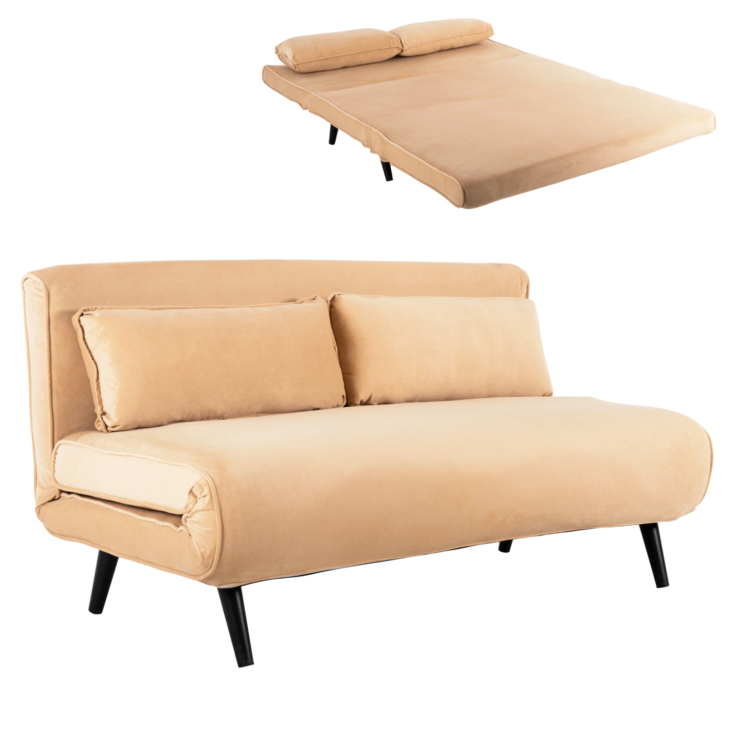 ΚΑΝΑΠΕΣ ΚΡΕΒΑΤΙ 2 ΑΤΟΜΩΝ ASMA HM3077.17 ΜΕ ΒΕΛΟΥΔΟ ΜΠΕΖ 140x80x77Yεκ. - Pakobazaar