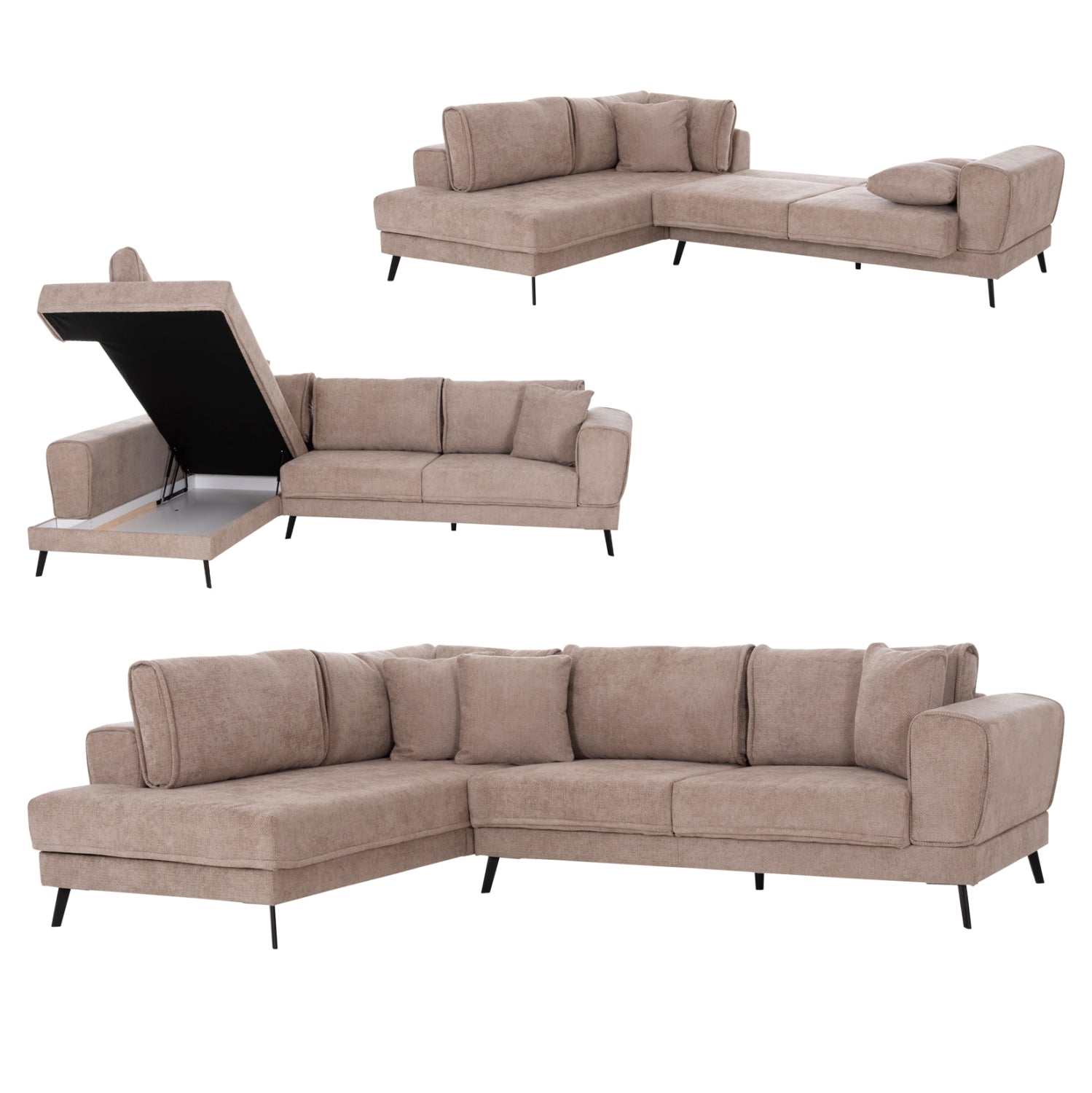 ΚΑΝΑΠΕΣ ΚΡΕΒΑΤΙ ΑΡΙΣΤΕΡΗ ΓΩΝΙΑ ZENORA HM3337.03L ΜΠΕΖ ΥΦΑΣΜΑ 303x214x80Υεκ - Pakobazaar