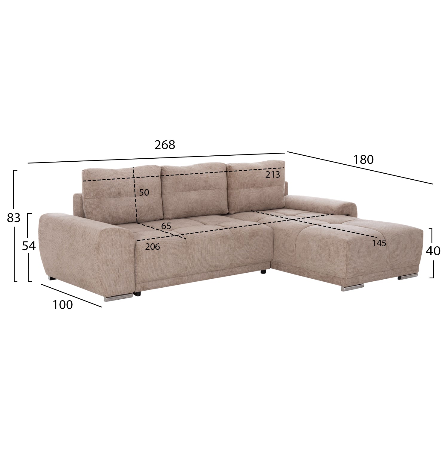 ΚΑΝΑΠΕΣ ΚΡΕΒΑΤΙ ΔΕΞΙΑ ΓΩΝΙΑ COMFYRA HM3336.03R ΜΠΕΖ ΥΦΑΣΜΑ 270x181x75Υεκ - Pakobazaar