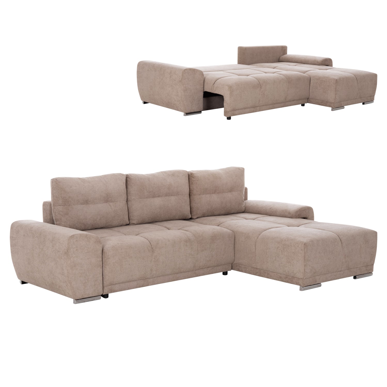 ΚΑΝΑΠΕΣ ΚΡΕΒΑΤΙ ΔΕΞΙΑ ΓΩΝΙΑ COMFYRA HM3336.03R ΜΠΕΖ ΥΦΑΣΜΑ 270x181x75Υεκ - Pakobazaar