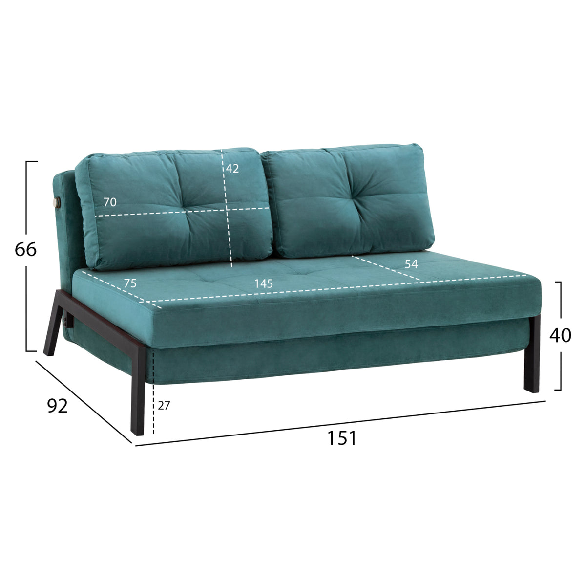 ΚΑΝΑΠΕΣ ΚΡΕΒΑΤΙ CONSTANCE HM3079.15 ΒΕΛΟΥΔΟ MENTA 2½ ΘΕΣΙΟΣ 151x92x66Υεκ. - Pakobazaar