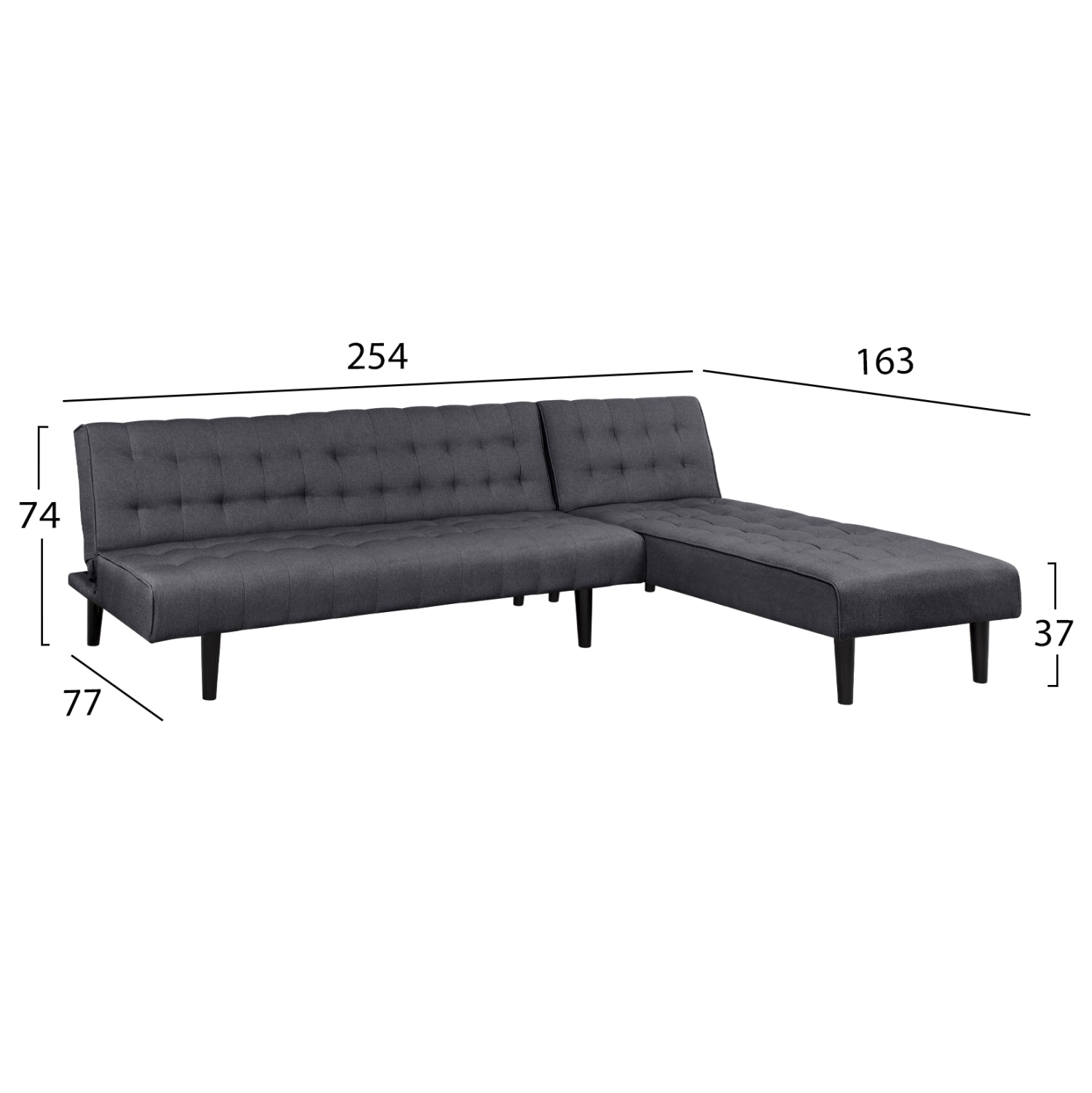 ΚΑΝΑΠΕΣ ΚΡΕΒΑΤΙ ΓΩΝΙΑ ΑΝΑΣΤΡΕΨΙΜΗ ZELDA HM3154.01 ΜΕ ΓΚΡΙ ΥΦΑΣΜΑ 254X163X74Y εκ. - Pakobazaar