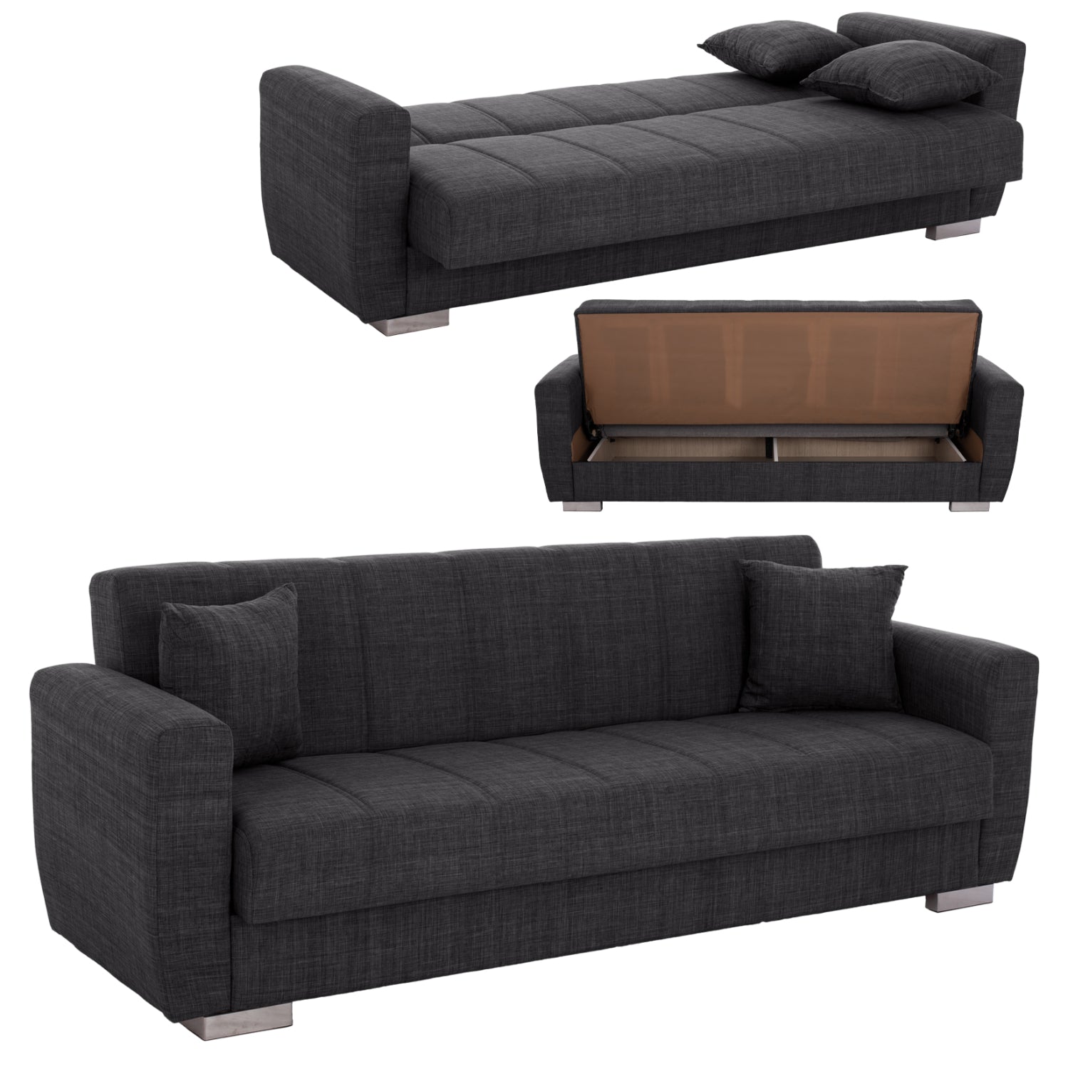 ΚΑΝΑΠΕΣ ΚΡΕΒΑΤΙ POLYA ΤΡΙΘΕΣΙΟΣ HM3240.03 ΓΚΡΙ 215x85x76Υ εκ. - Pakobazaar