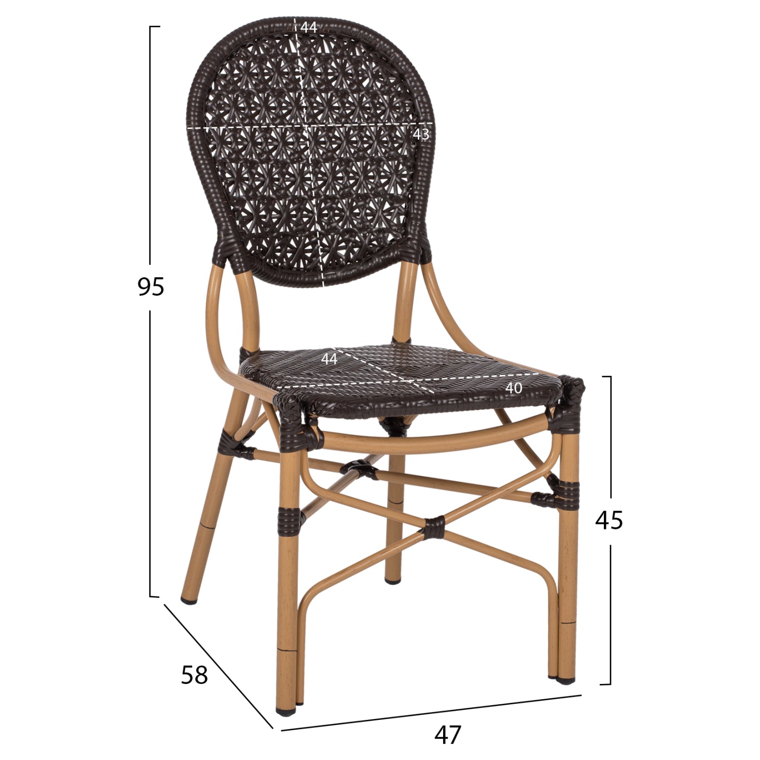 ΚΑΡΕΚΛΑ ΑΛΟΥΜΙΝΙΟΥ BAMBOO LOOK ΜΕ ΚΑΦΕ PE RATTAN HM5925.01 47x58x95Yεκ. - Pakobazaar