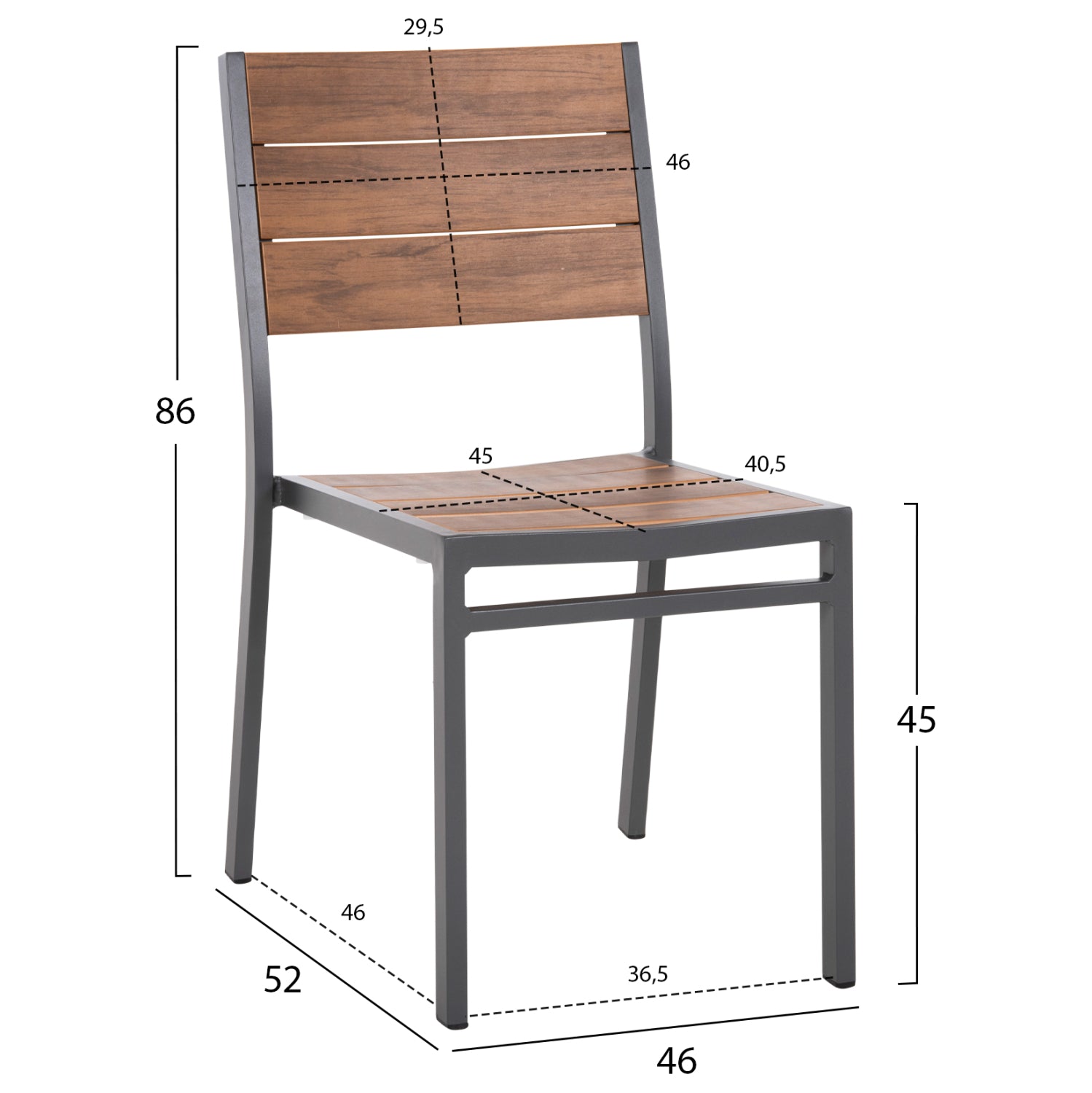 ΚΑΡΕΚΛΑ ΑΛΟΥΜΙΝΙΟΥ SAGA HM6063.02 ΣΚΟΥΡΟ ΓΚΡΙ ΜΕ POLYWOOD 46x52x86Υεκ. - Pakobazaar
