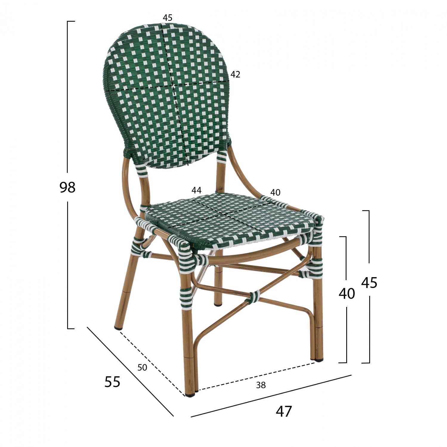 ΚΑΡΕΚΛΑ ΑΛΟΥΜΙΝΙΟΥ BAMBOO LOOK ΜΕ WICKER ΠΡΑΣΙΝΟ ΛΕΥΚΟ HM5792.01 47x55x98 εκ. - Pakobazaar