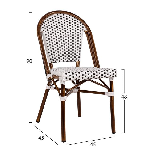 ΚΑΡΕΚΛΑ BISTRO ΑΛΟΥΜΙΝΙΟΥ BAMBOO LOOK ΜΕ ΛΕΥΚΟ-ΜΑΥΡΟ RATTAN HM5566.01 45x54x90Υεκ. - Pakobazaar