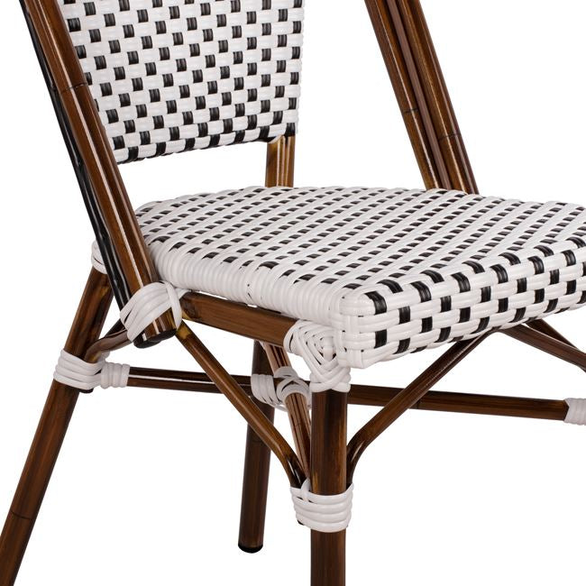 ΚΑΡΕΚΛΑ BISTRO ΑΛΟΥΜΙΝΙΟΥ BAMBOO LOOK ΜΕ ΛΕΥΚΟ-ΜΑΥΡΟ RATTAN HM5566.01 45x54x90Υεκ. - Pakobazaar