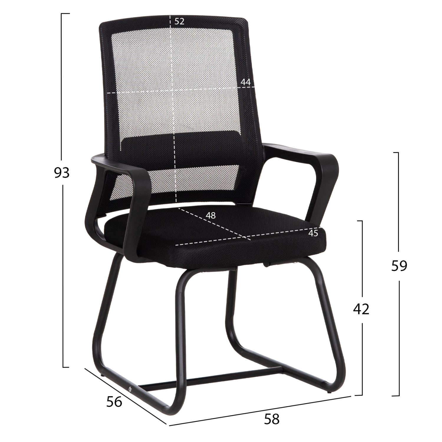 ΚΑΡΕΚΛΑ ΕΠΙΣΚΕΠΤΗ CASTER HM1228.01 PP--MESH--ΜΕΤΑΛΛΟ ΜΑΥΡΟ 46x52x94Υεκ - Pakobazaar