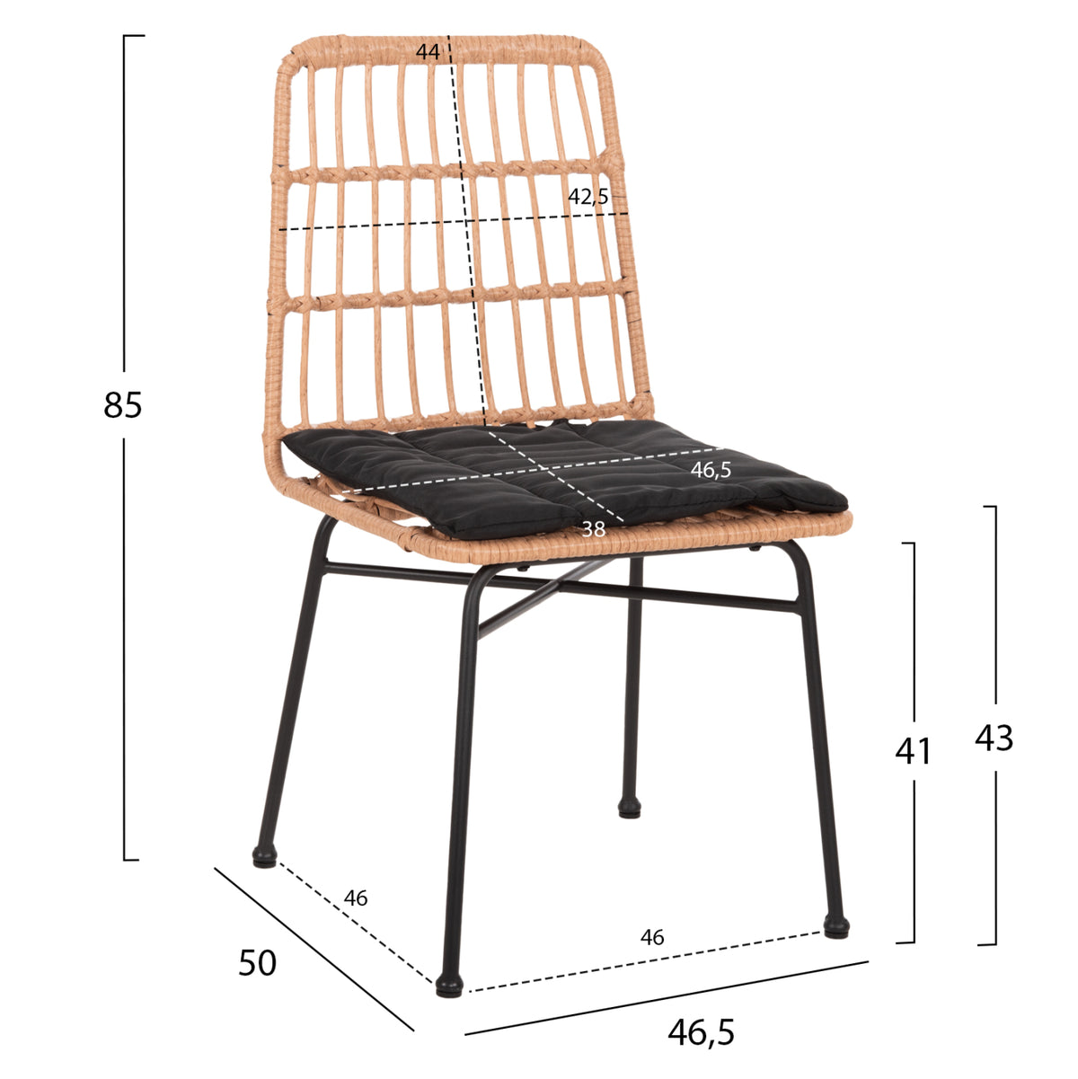 ΚΑΡΕΚΛΑ ALLEGRA HM5705.11 ΜΑΥΡΗ ΜΕΤΑΛΛΙΚΗ ΜΕ ΜΑΞΙΛΑΡΙ-WICKER ΜΠΕΖ 46,5x50x85Υεκ. - Pakobazaar