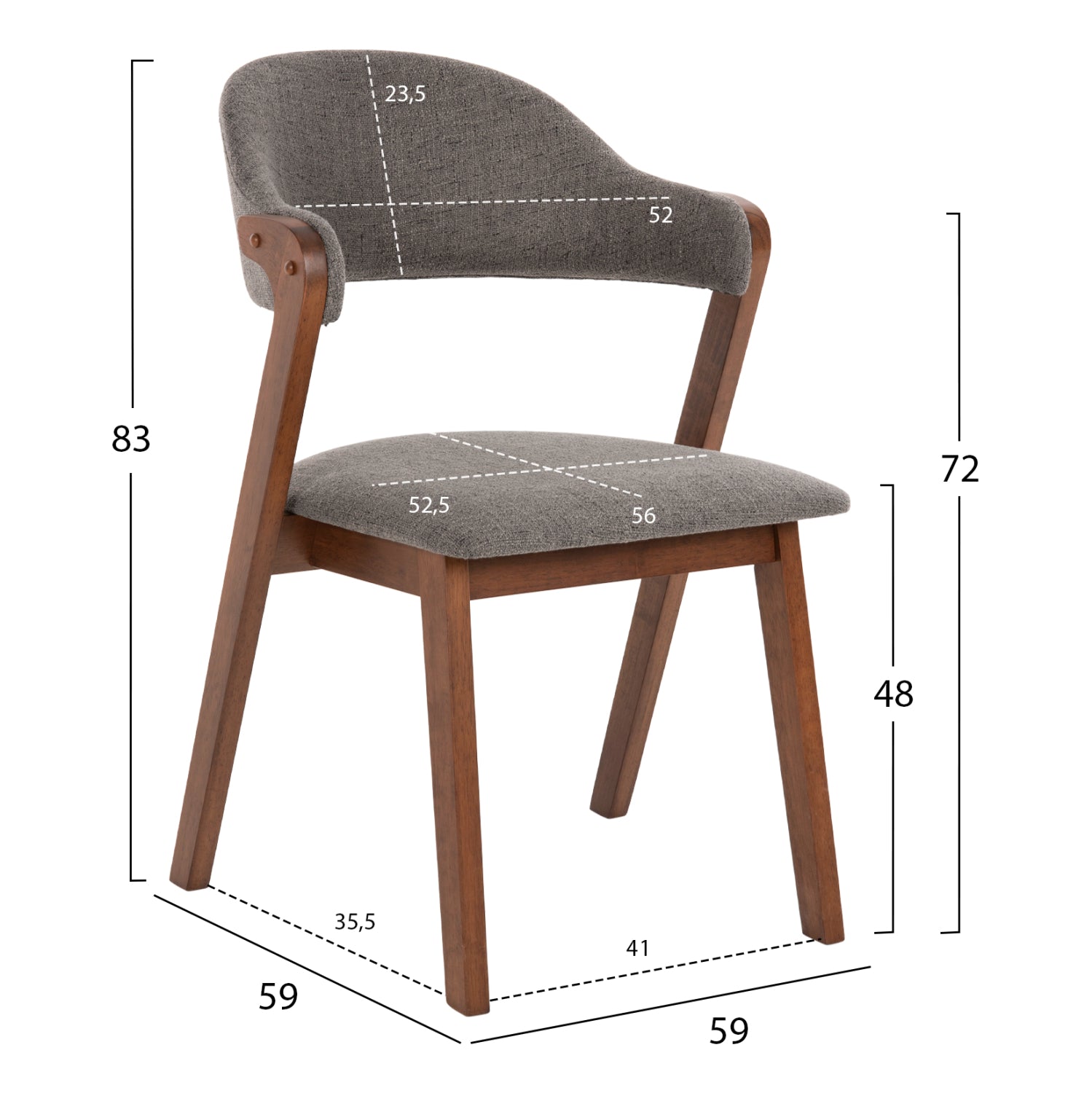 ΚΑΡΕΚΛΑ RIDER HM9734.01 RUBBERWOOD ΣΕ ΚΑΡΥΔΙ-ΥΦΑΣΜΑ ΓΚΡΙ 59x59x83Yεκ. - Pakobazaar