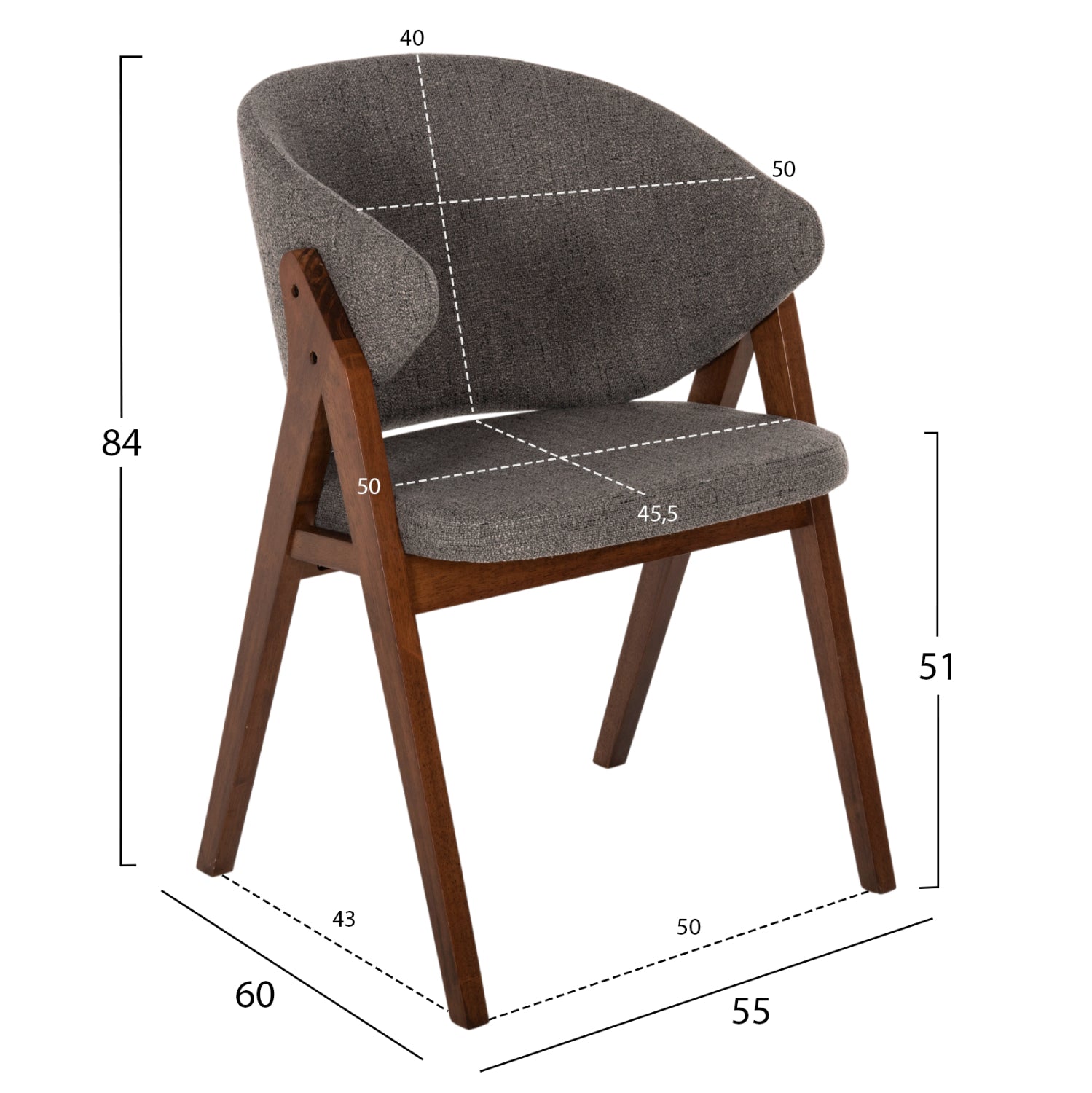 ΚΑΡΕΚΛΑ HANA HM9746.02 RUBBERWOOD ΣΕ ΚΑΡΥΔΙ ΧΡΩΜΑ-ΓΚΡΙ ΥΦΑΣΜΑ 55x60x84Yεκ. - Pakobazaar