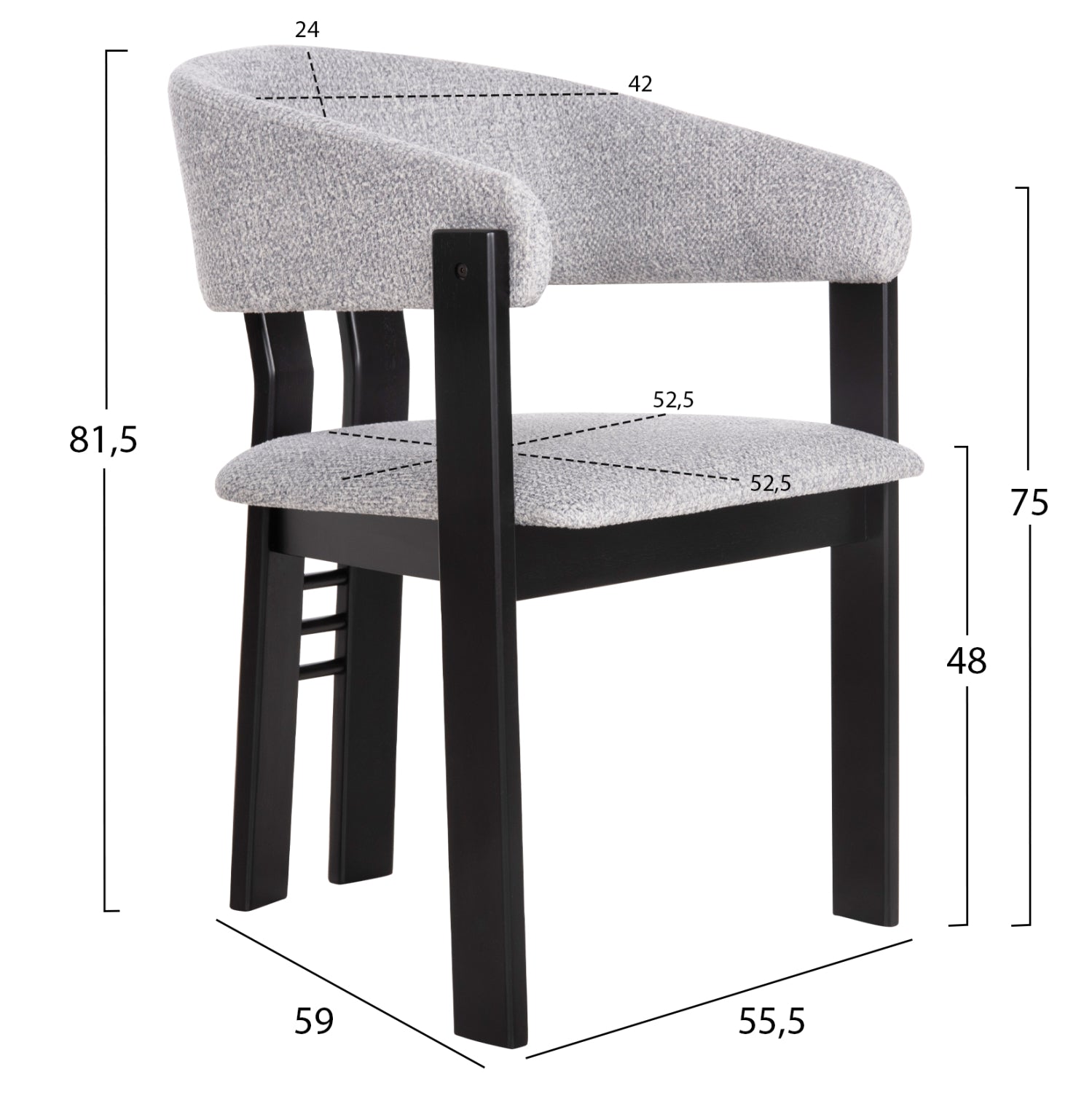 ΚΑΡΕΚΛΑ ZARRA HM9970.02 RUBBERWOOD ΣΕ ΜΑΥΡΟ-ΑΝΟΙΧΤΟ ΓΚΡΙ ΥΦΑΣΜΑ 55,5x59x81,5Υεκ - Pakobazaar