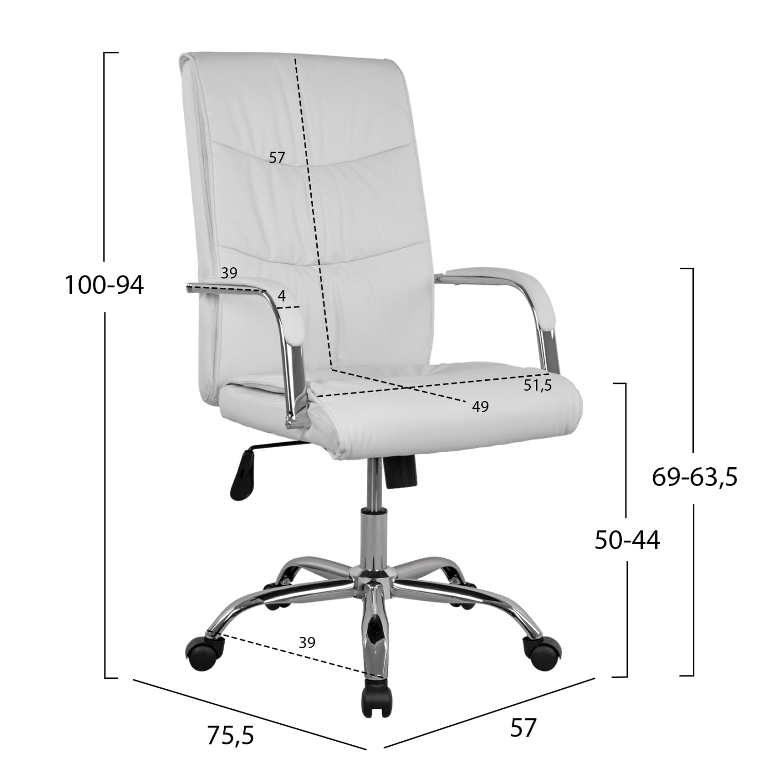 ΚΑΡΕΚΛΑ ΓΡΑΦΕΙΟΥ ΔΙΕΥΘΥΝΤΙΚΗ ΛΕΥΚΗ ΜΕ ΒΑΣΗ ΧΡΩΜΙΟΥ JACOB HM1044.12 57Χ75,5Χ100 ΕΚ - Pakobazaar