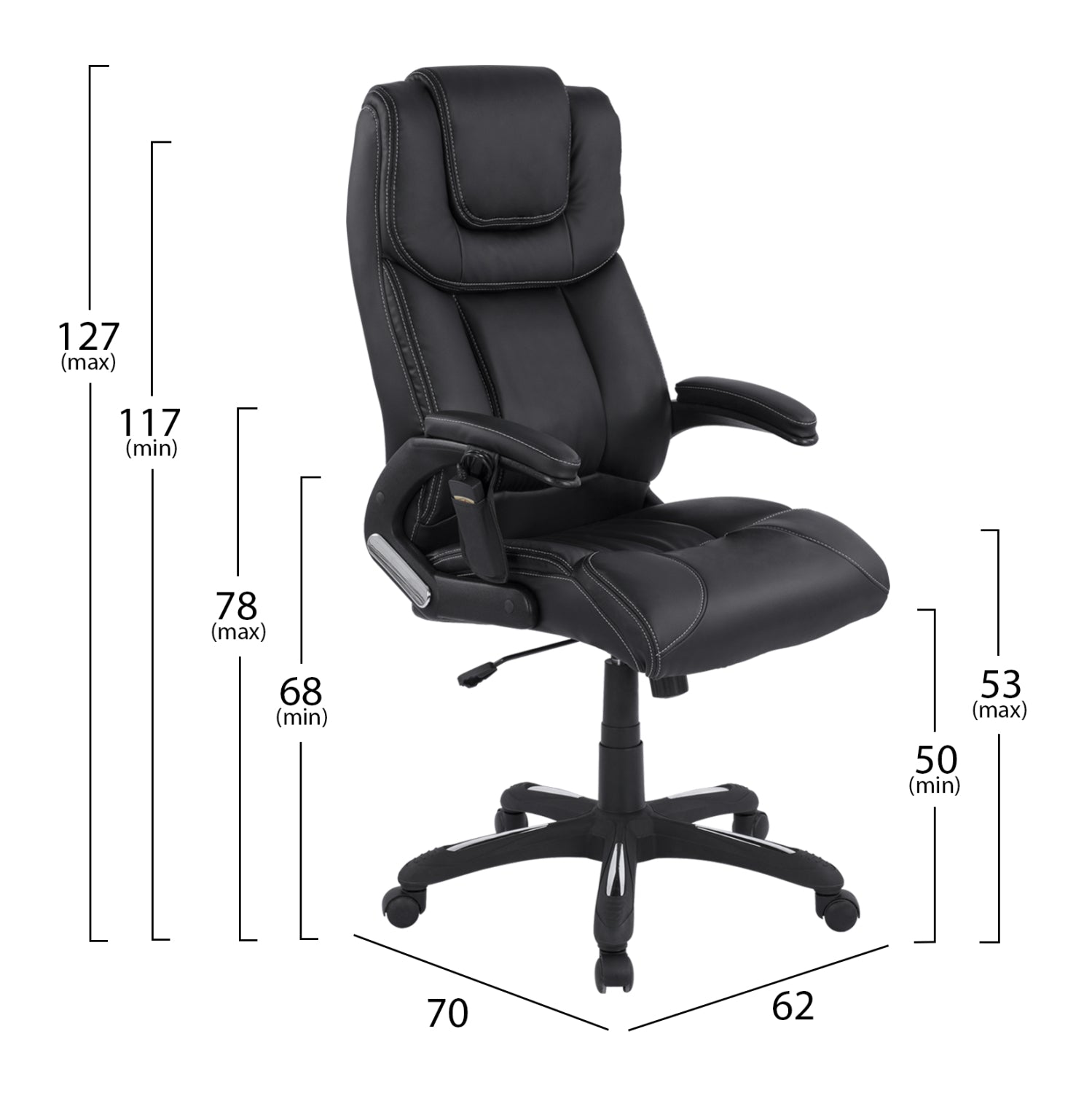 ΚΑΡΕΚΛΑ ΓΡΑΦΕΙΟΥ THORIN HM1050.01 ΜΕ MASSAGE ΜΑΥΡΗ HOMEMARKT 62x70x127Y εκ. - Pakobazaar