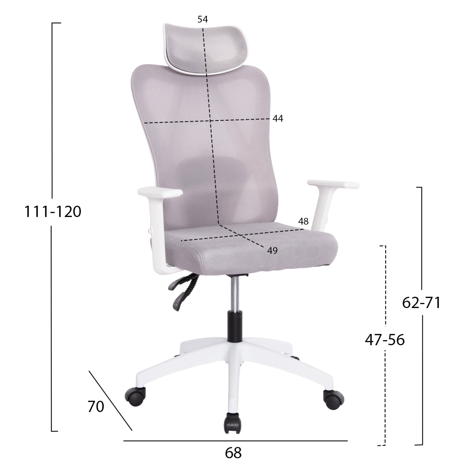 ΚΑΡΕΚΛΑ ΓΡΑΦΕΙΟΥ MEXER HM1195.02 ΓΚΡΙ MESH-PP ΒΑΣΗ-ΣΚΕΛΕΤΟΣ ΛΕΥΚΟΣ 68x70x136Υεκ. - Pakobazaar