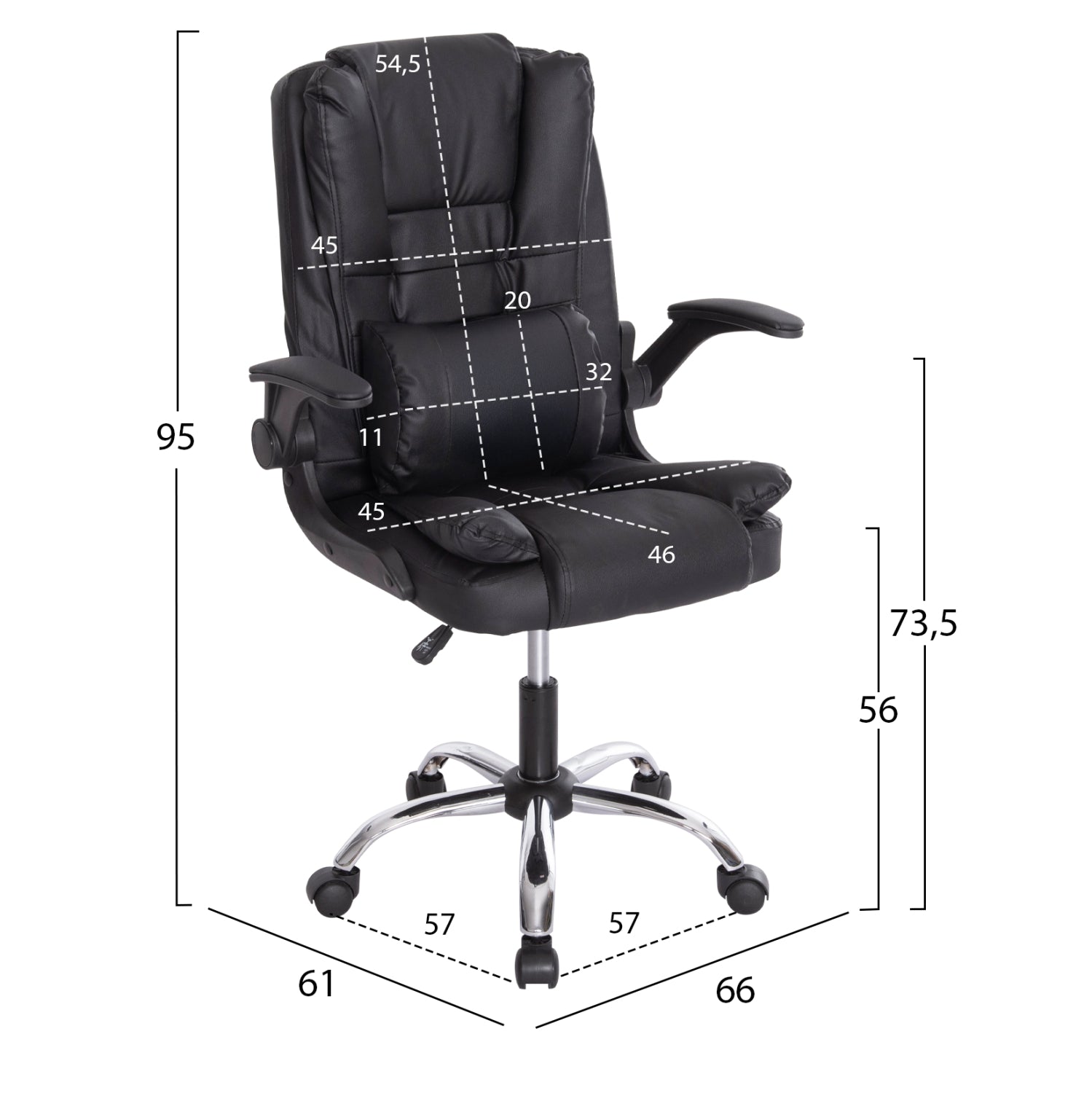 ΚΑΡΕΚΛΑ ΓΡΑΦΕΙΟΥ CANAN HM1201 ΜΑΥΡO PVC-ΒΑΣΗ ΧΡΩΜΙΟΥ 66x61x105Υεκ. - Pakobazaar