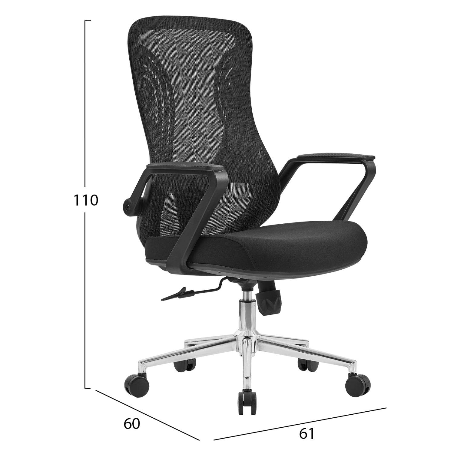 ΚΑΡΕΚΛΑ ΓΡΑΦΕΙΟΥ DECIFER HM1212.01 ΜΑΥΡO MESH-ΒΑΣΗ ΧΡΩΜΙΟΥ 61x60x110Υεκ. - Pakobazaar