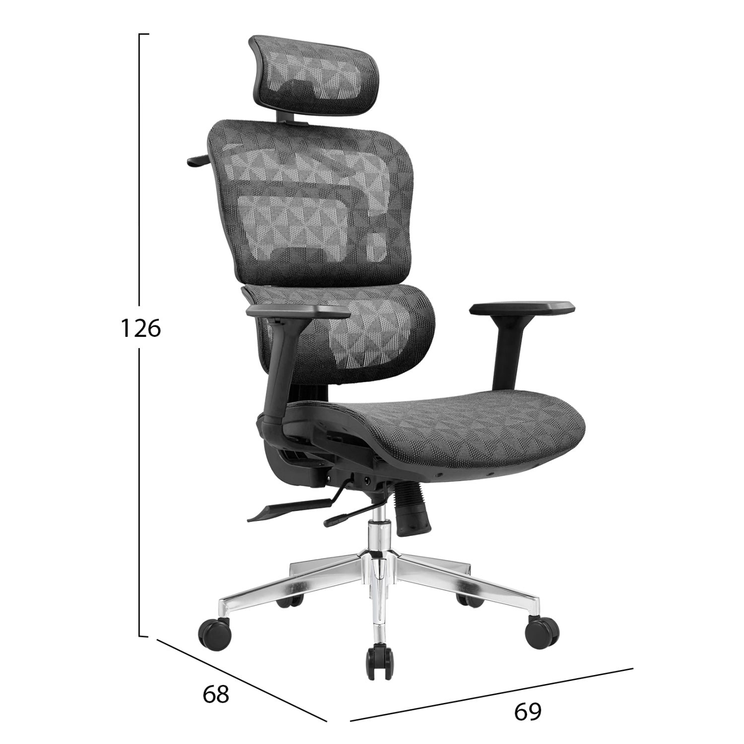 ΚΑΡΕΚΛΑ ΓΡΑΦΕΙΟΥ MODEN HM1215.01 ΜΑΥΡO MESH--ΒΑΣΗ ΧΡΩΜΙΟΥ 68x69x126Υεκ - Pakobazaar