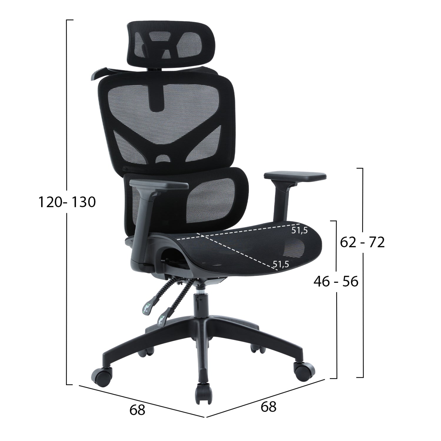 ΚΑΡΕΚΛΑ ΓΡΑΦΕΙΟΥ APEX HM1227.01 ΜΑΥΡO MESH & PP 68x68x120-130Υεκ - Pakobazaar