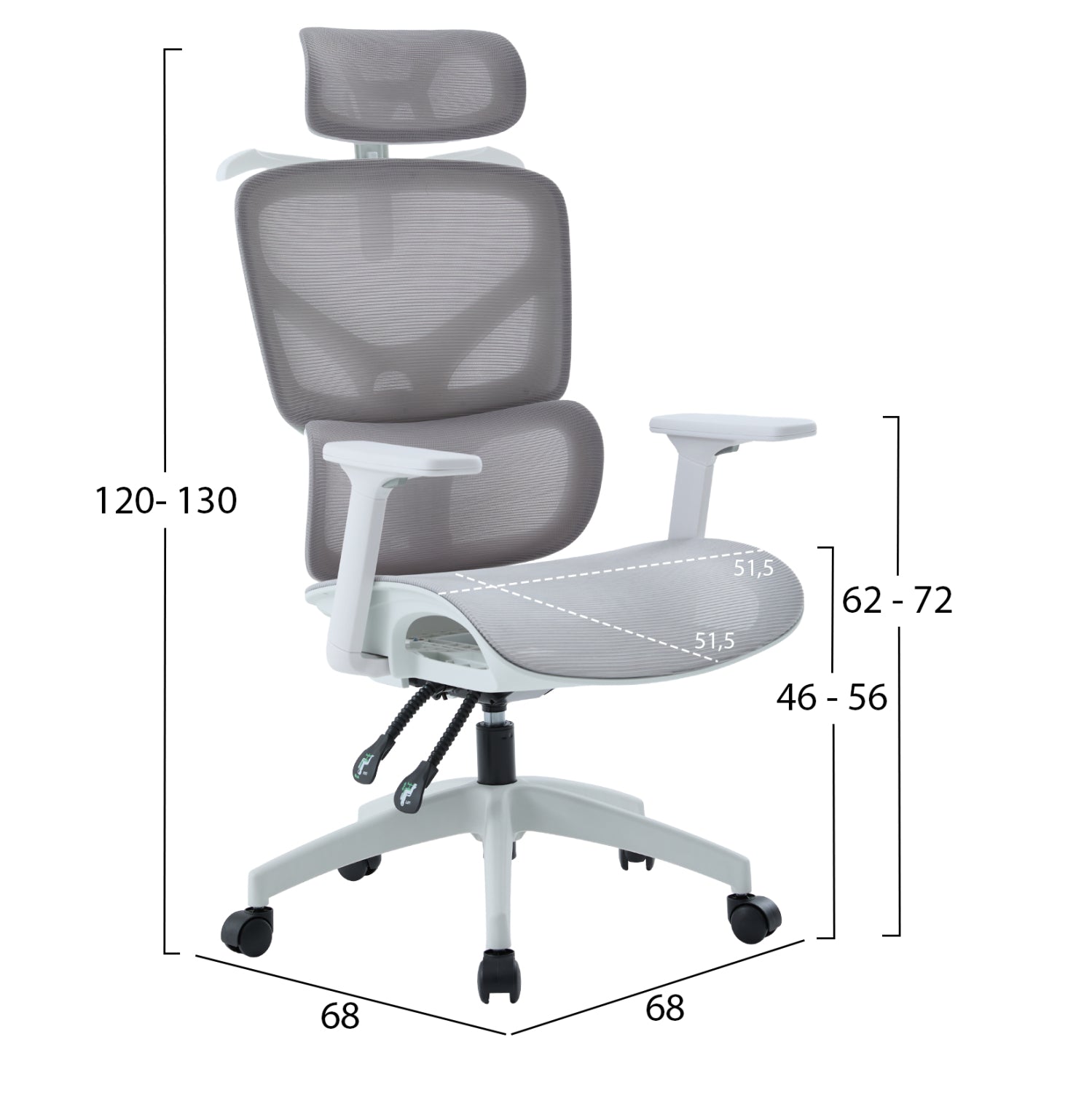 ΚΑΡΕΚΛΑ ΓΡΑΦΕΙΟΥ APEX HM1227.02 ΛΕΥΚΟ PP--ΑΝΟΙΧΤΟ ΓΚΡΙ MESH 68x68x120-130Υεκ - Pakobazaar