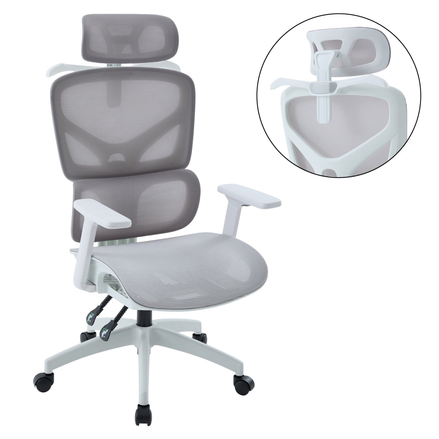ΚΑΡΕΚΛΑ ΓΡΑΦΕΙΟΥ APEX HM1227.02 ΛΕΥΚΟ PP--ΑΝΟΙΧΤΟ ΓΚΡΙ MESH 68x68x120-130Υεκ - Pakobazaar