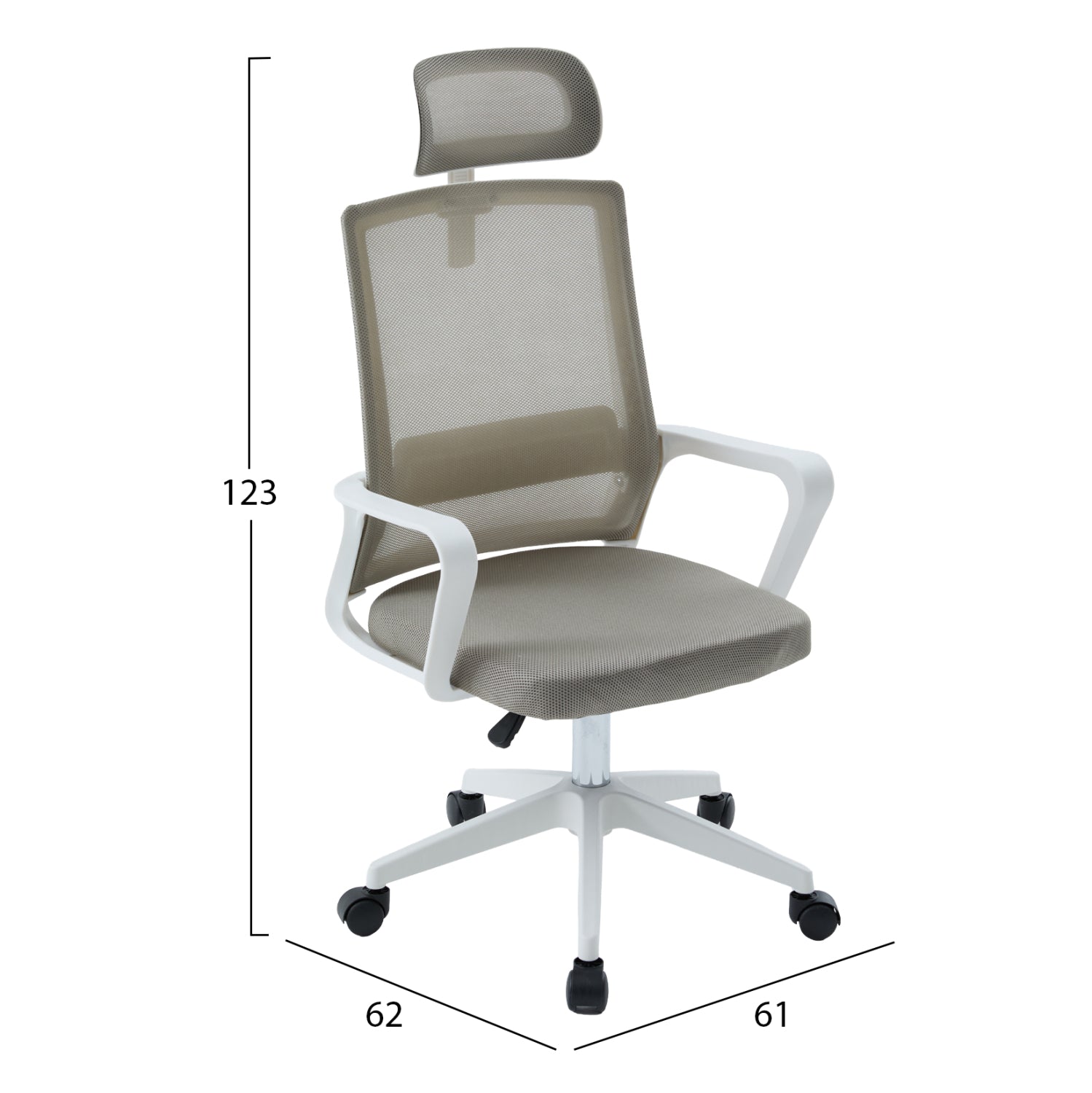 ΚΑΡΕΚΛΑ ΓΡΑΦΕΙΟΥ VELOCITY HM1229.02 ΛΕΥΚΟ PP--ΑΝΟΙΧΤΟ ΓΚΡΙ MESH 61x62x123Υεκ - Pakobazaar