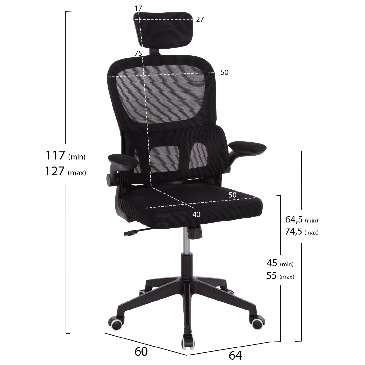 ΚΑΡΕΚΛΑ ΓΡΑΦΕΙΟΥ BASTON HM18236.01 ΜΑΥΡΟ MESH & PP ΣΚΕΛΕΤΟΣ 64x60x117-127Υεκ. - Pakobazaar