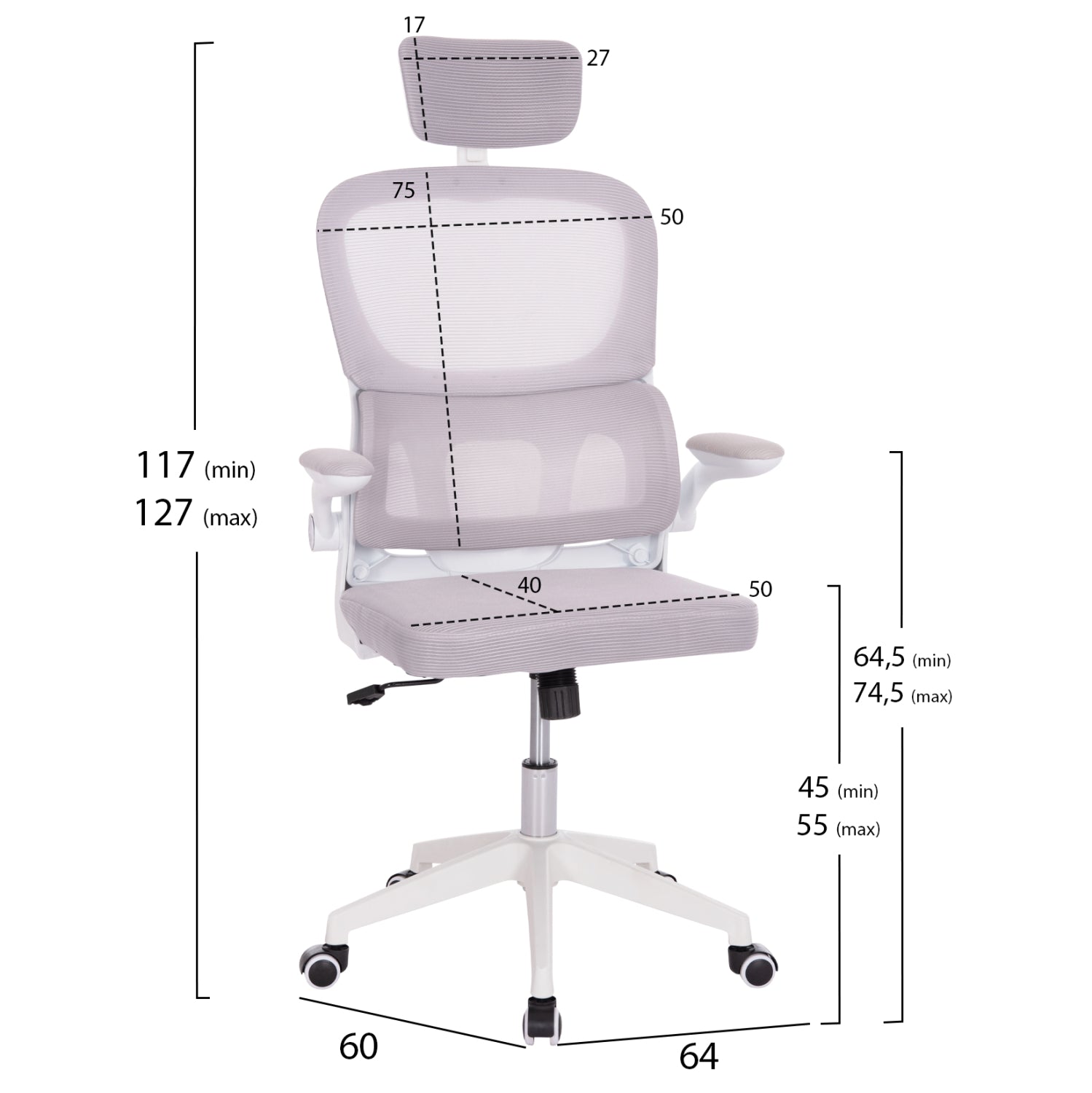 ΚΑΡΕΚΛΑ ΓΡΑΦΕΙΟΥ BASTON HM18236.03 ΓΚΡΙ MESH & ΛΕΥΚΟΣ PP ΣΚΕΛΕΤΟΣ 64x60x127Υεκ. - Pakobazaar