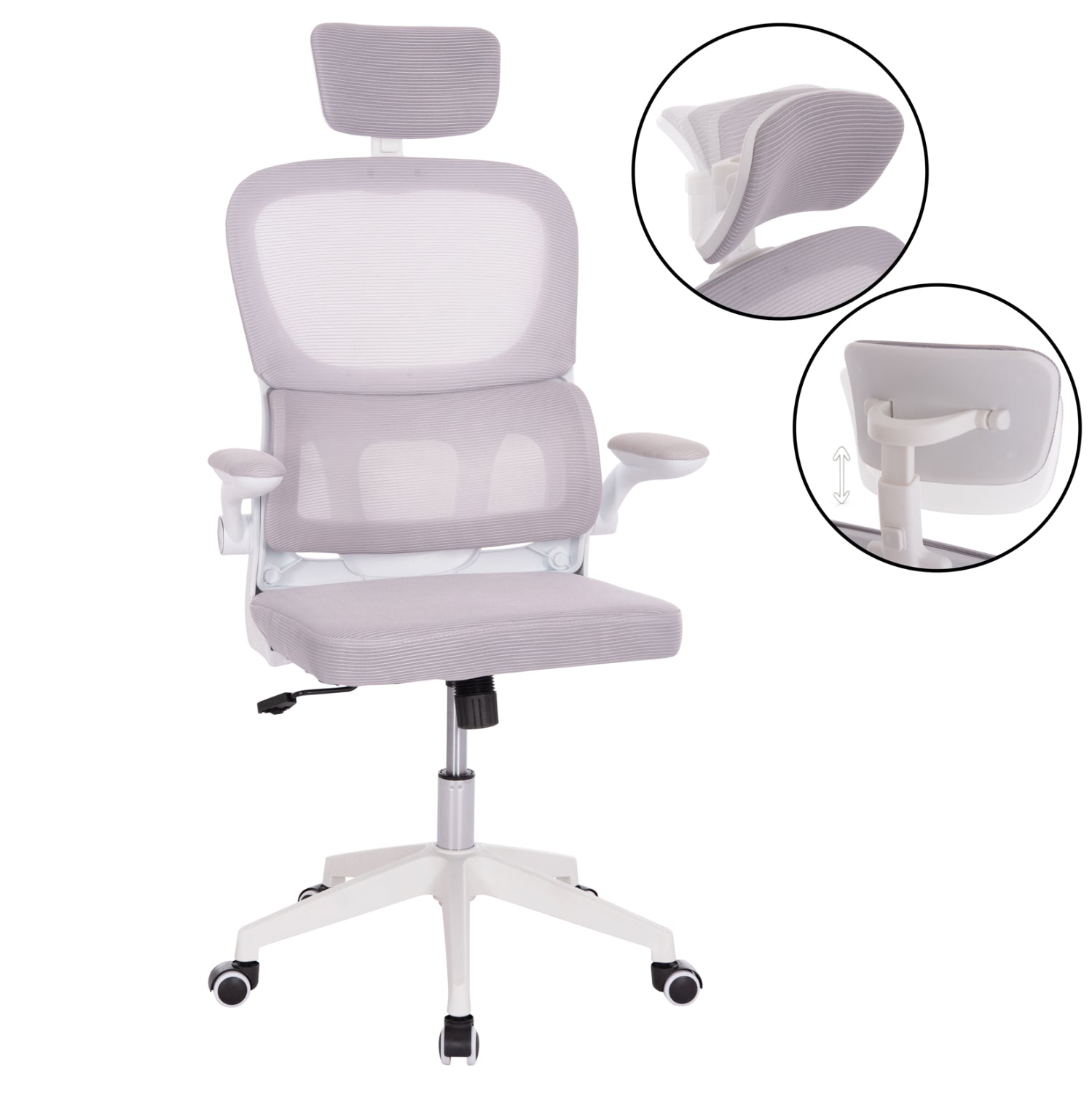 ΚΑΡΕΚΛΑ ΓΡΑΦΕΙΟΥ BASTON HM18236.03 ΓΚΡΙ MESH & ΛΕΥΚΟΣ PP ΣΚΕΛΕΤΟΣ 64x60x127Υεκ. - Pakobazaar